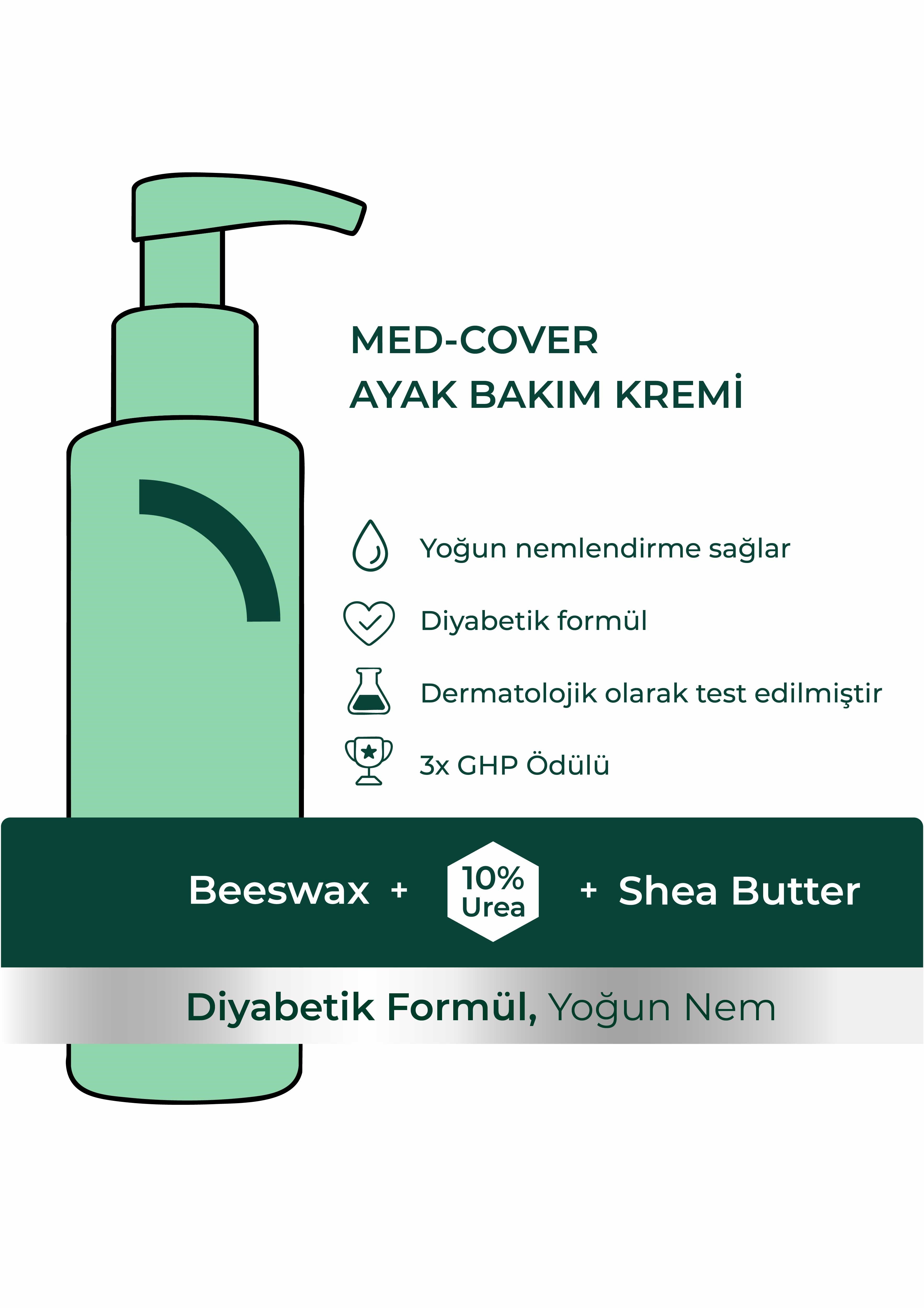 MED-COVER Ayak Bakım Kremi x 3 adet– Uyumlu & Hassas Ciltlere Özel (%10 Üre, Shea Butter, Beeswax)