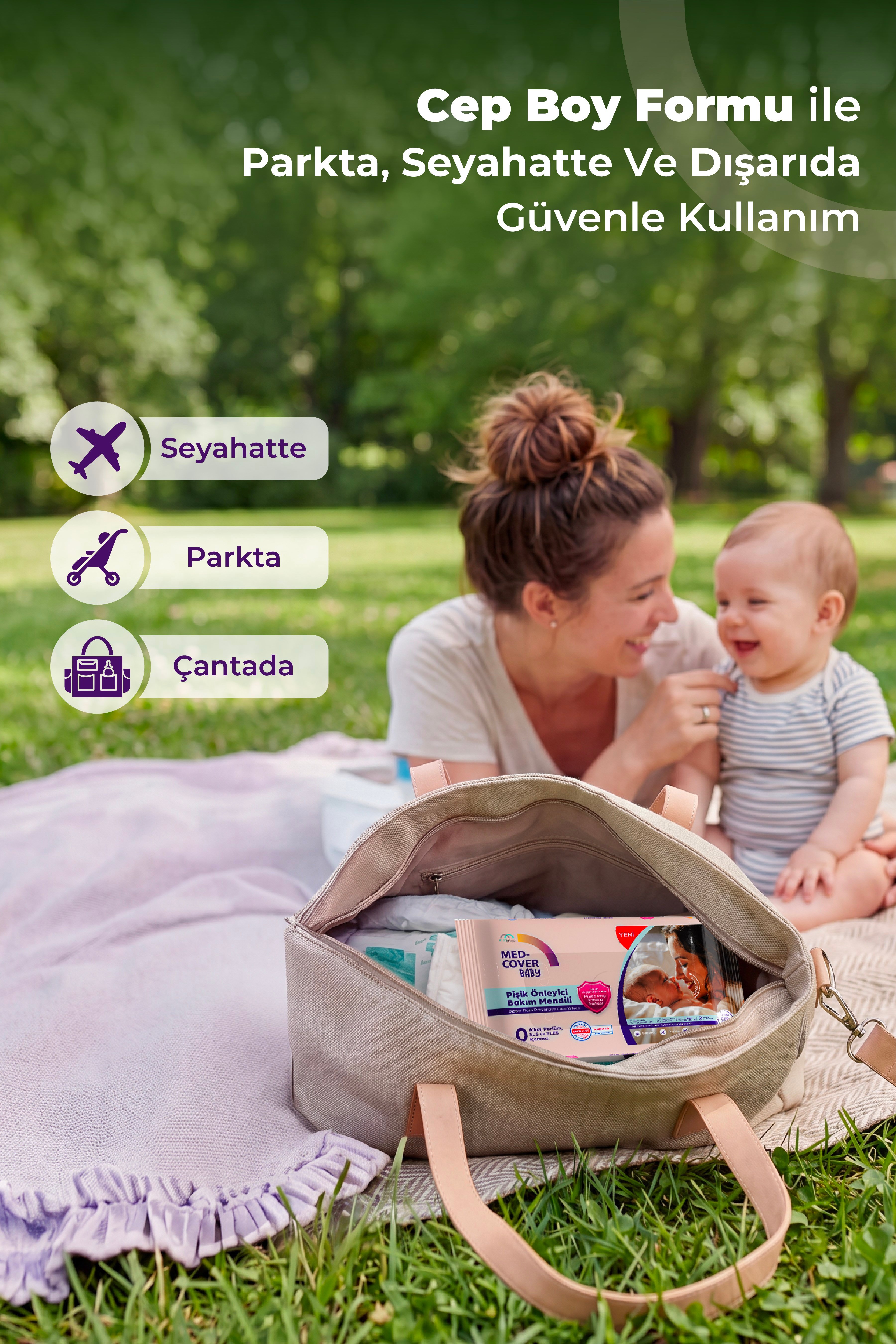 Med-Cover Baby Pişik Önleyici Bakım Mendili - Cep Boy 12'li x 12 Avantaj Paketi