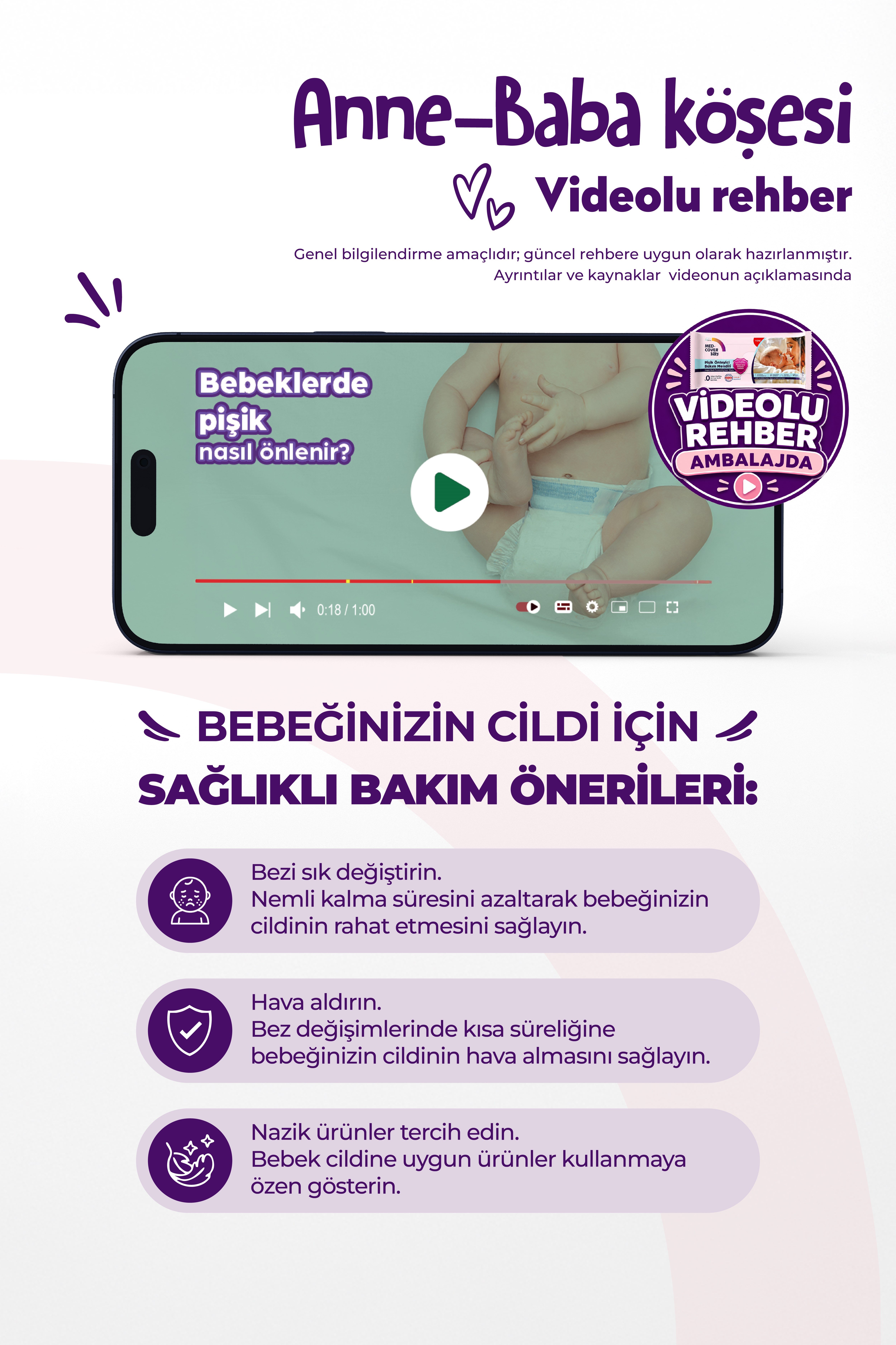 Med-Cover Baby Pişik Önleyici Bakım Mendili – Pudra Esintisi  / 50'li x 3 Avantaj Paketi 