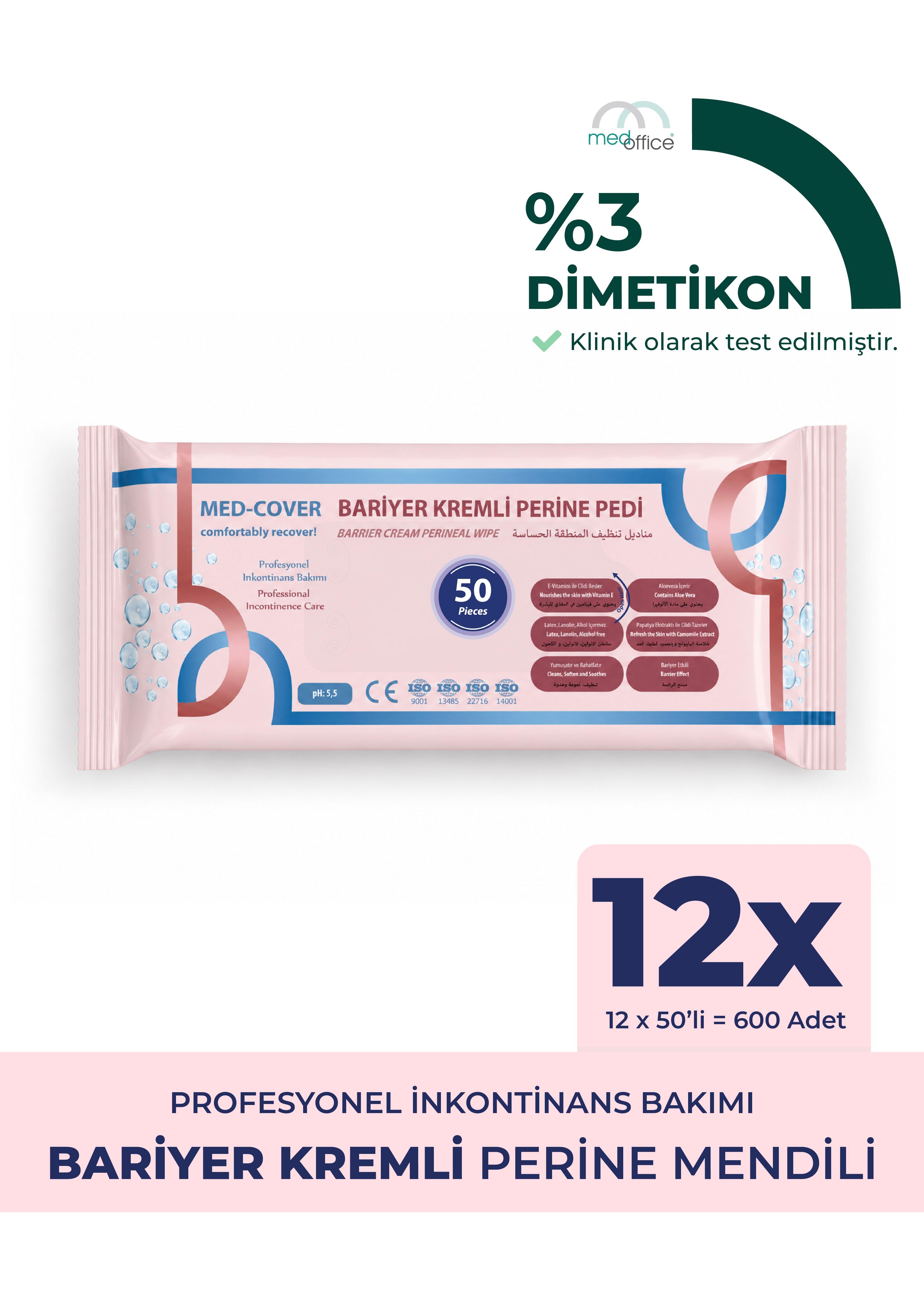 MED-COVER Bariyer Kremli Perine Bölgesi Temizleme Pedi/mendili 50'li - 12 Adet