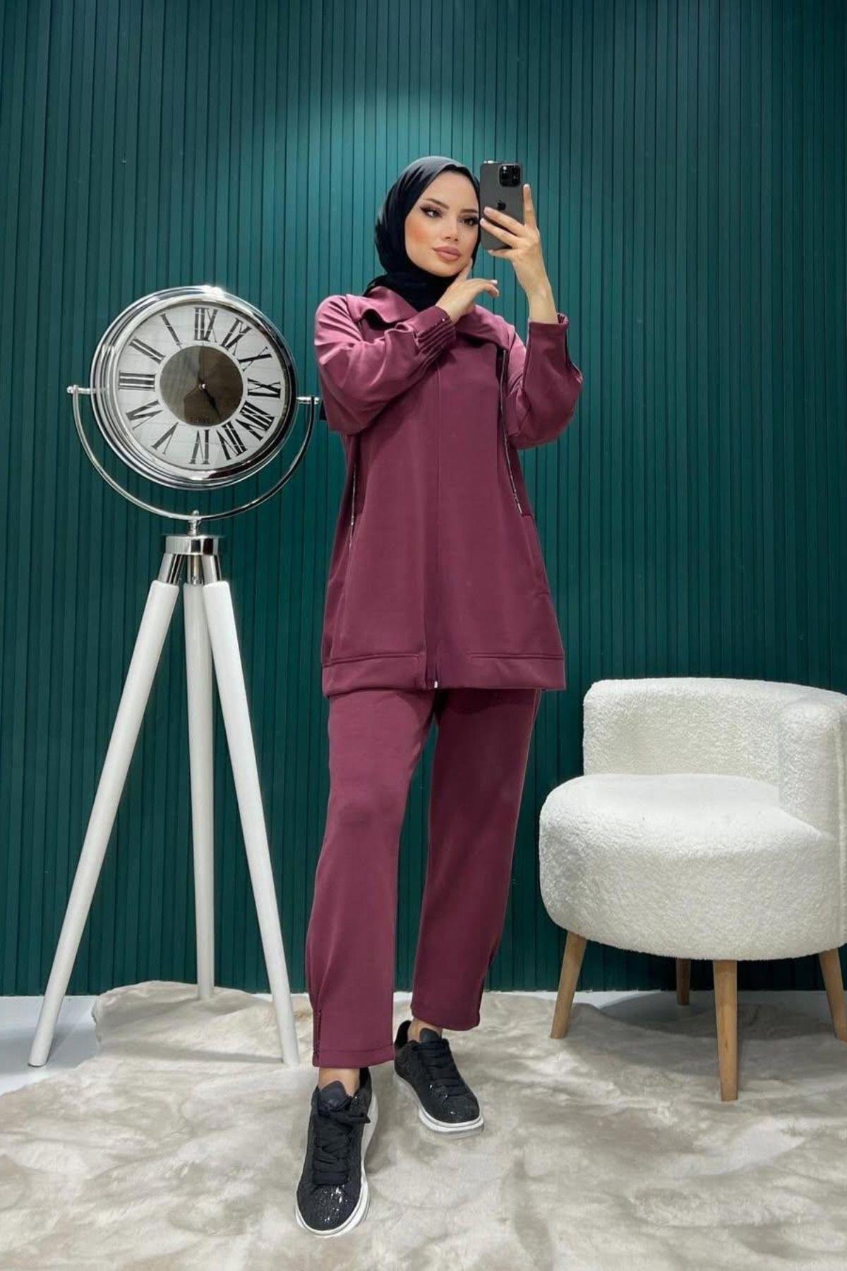 Kadın Oversize Fermuarlı İkili Takım