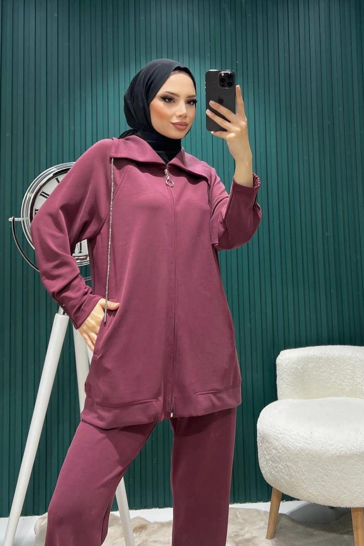 Kadın Oversize Fermuarlı İkili Takım