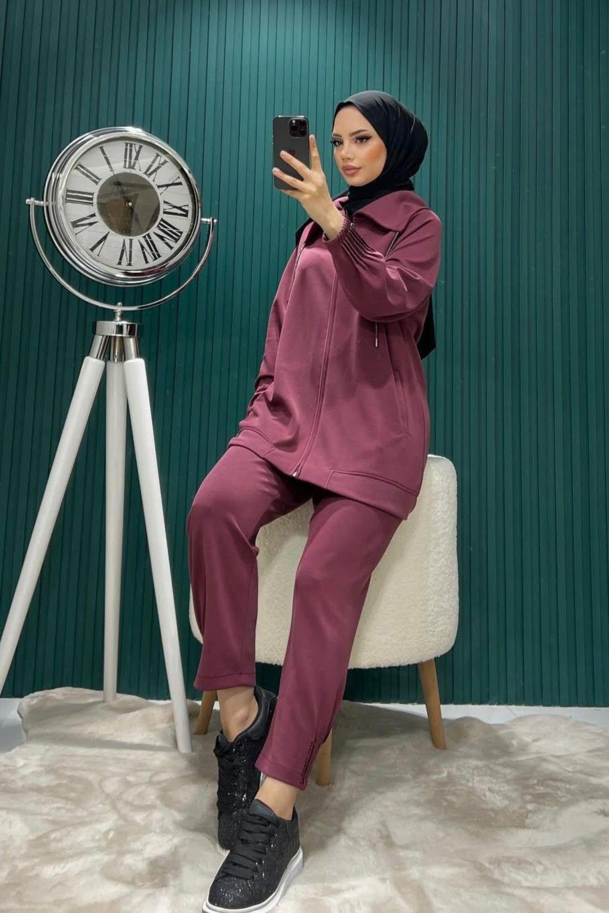 Kadın Oversize Fermuarlı İkili Takım