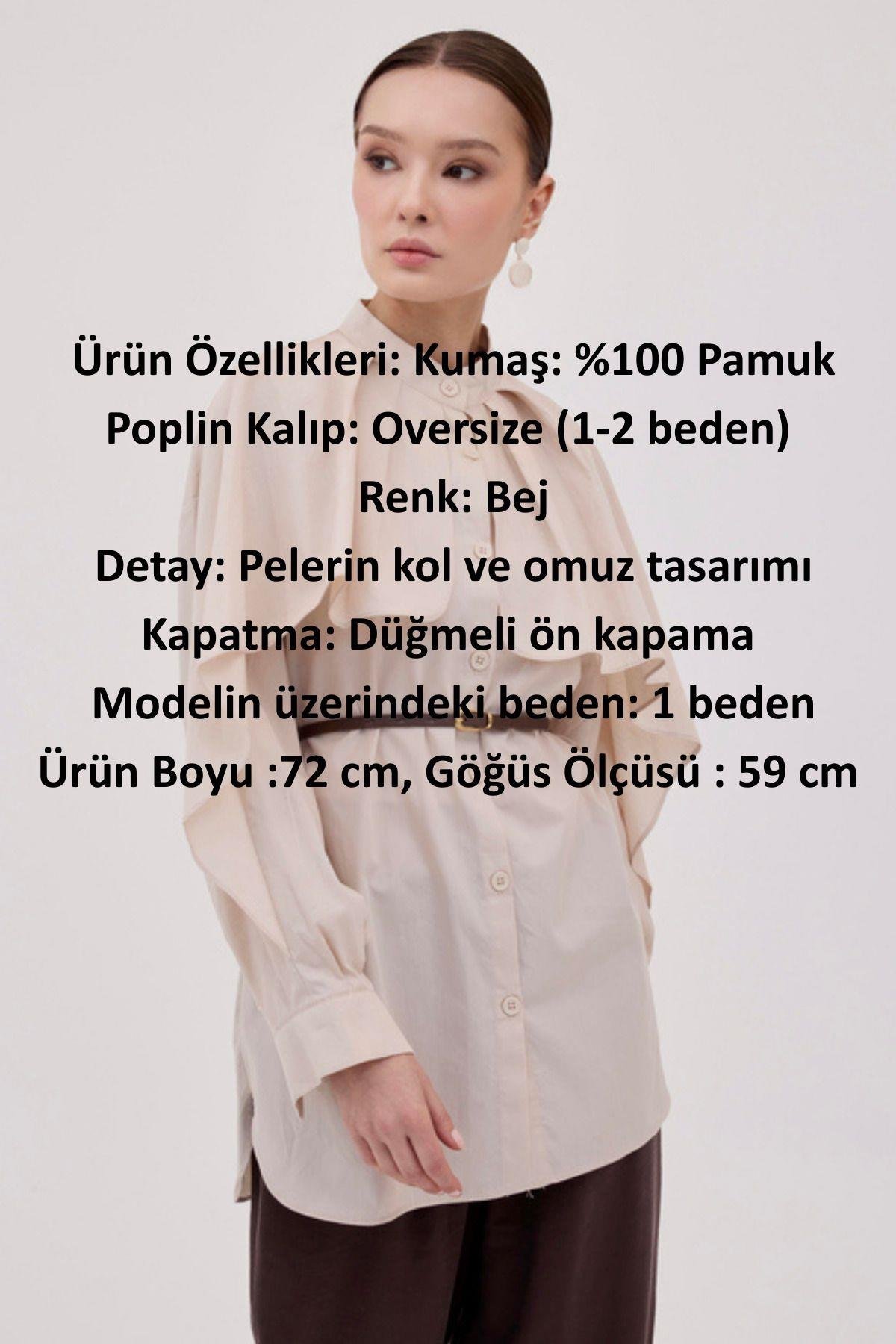 Poplin Kumaş Pelerin Detaylı Oversize Kadın Tesettür Gömlek
