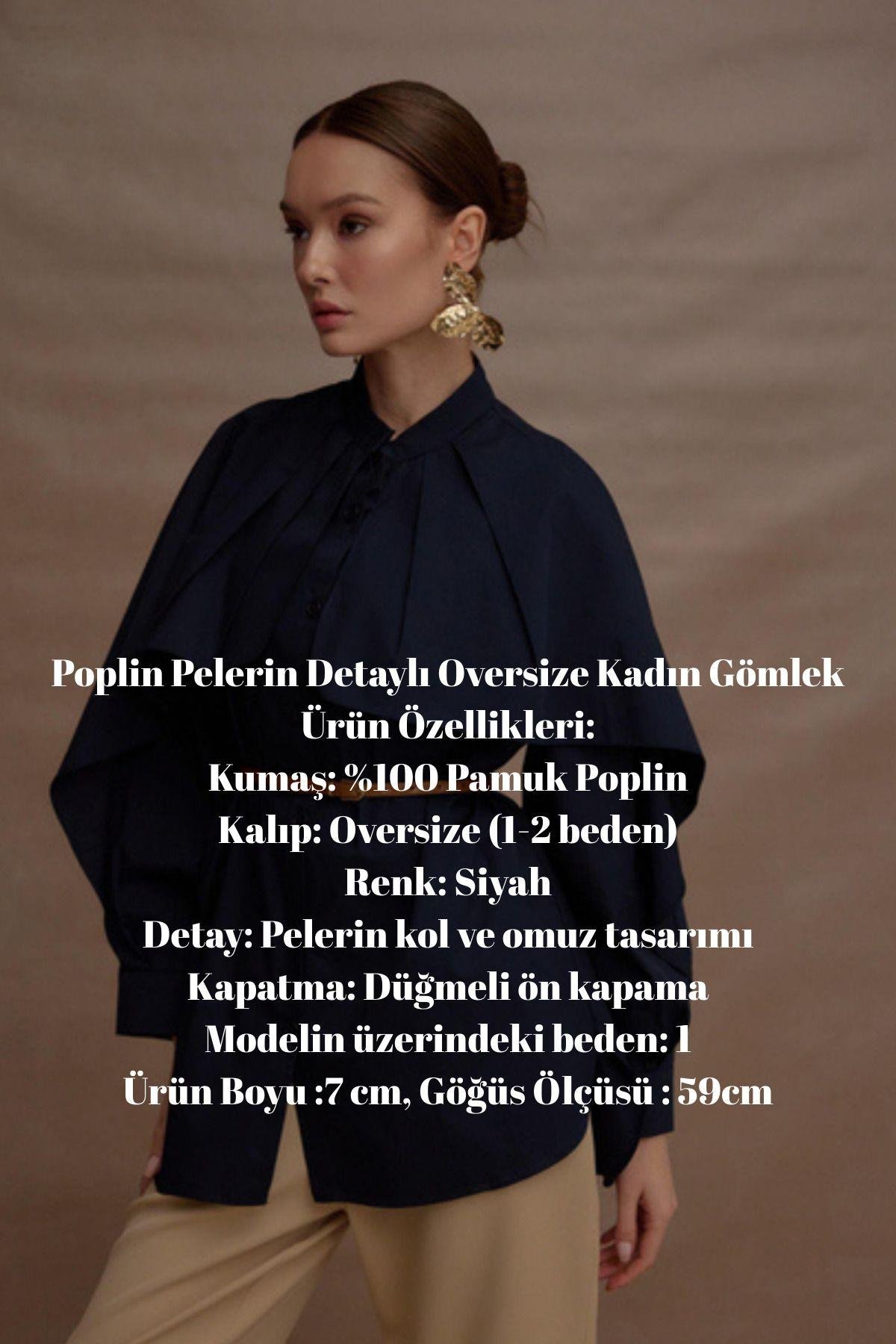 Poplin Kumaş Pelerin Detaylı Oversize Kadın Tesettür Gömlek