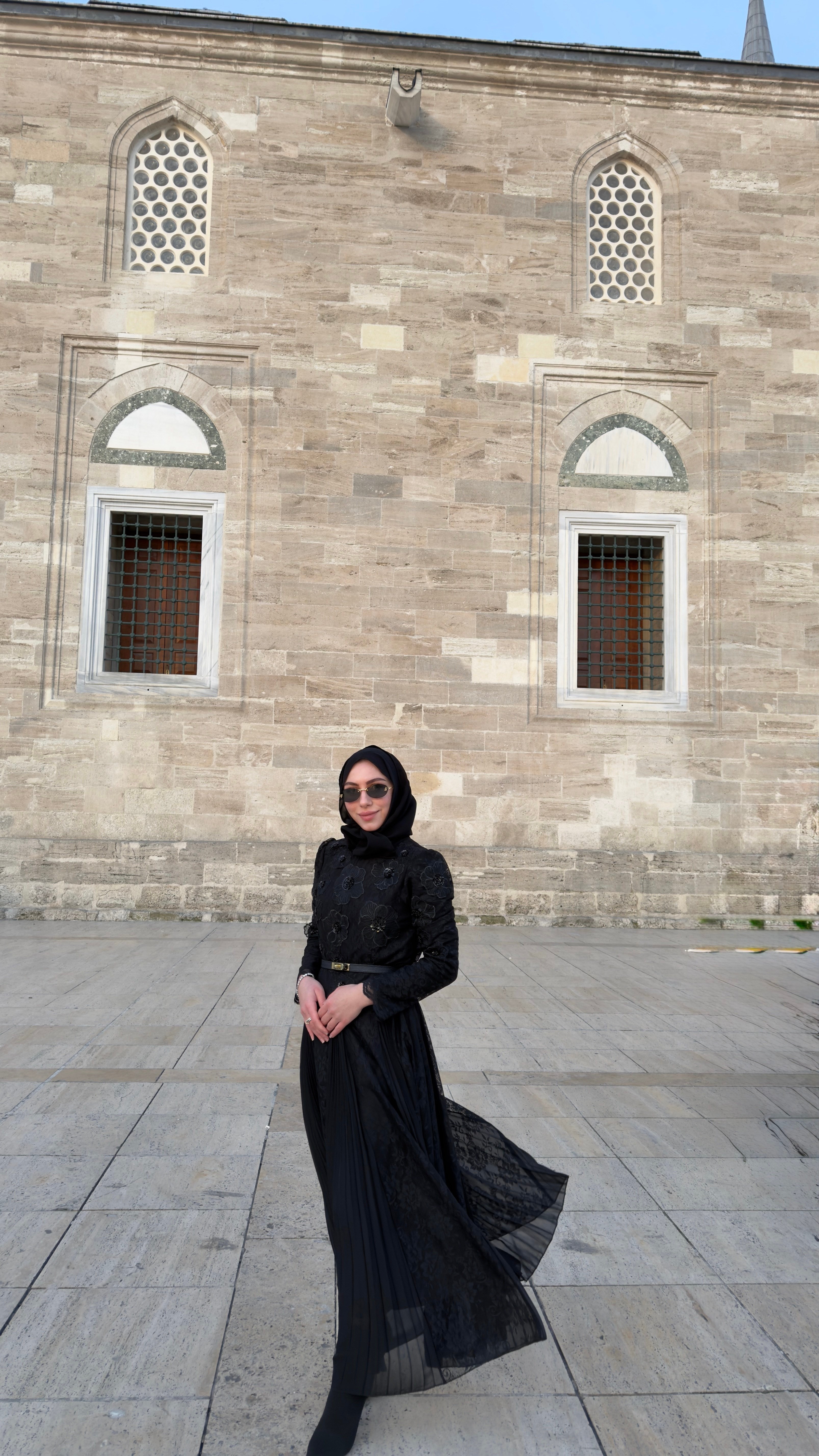 İthal Moon Flower Elbise I Siyah