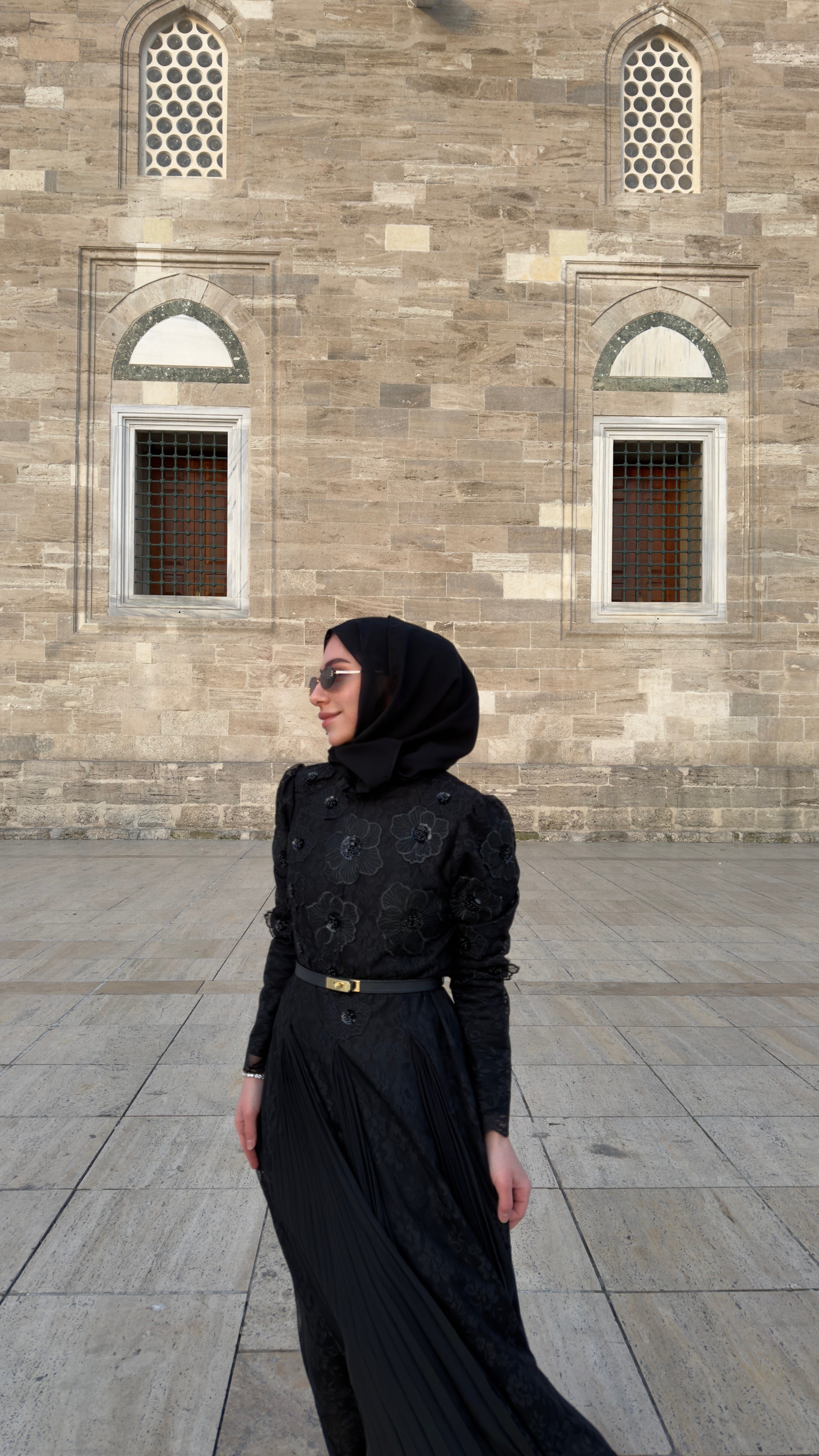 İthal Moon Flower Elbise I Siyah