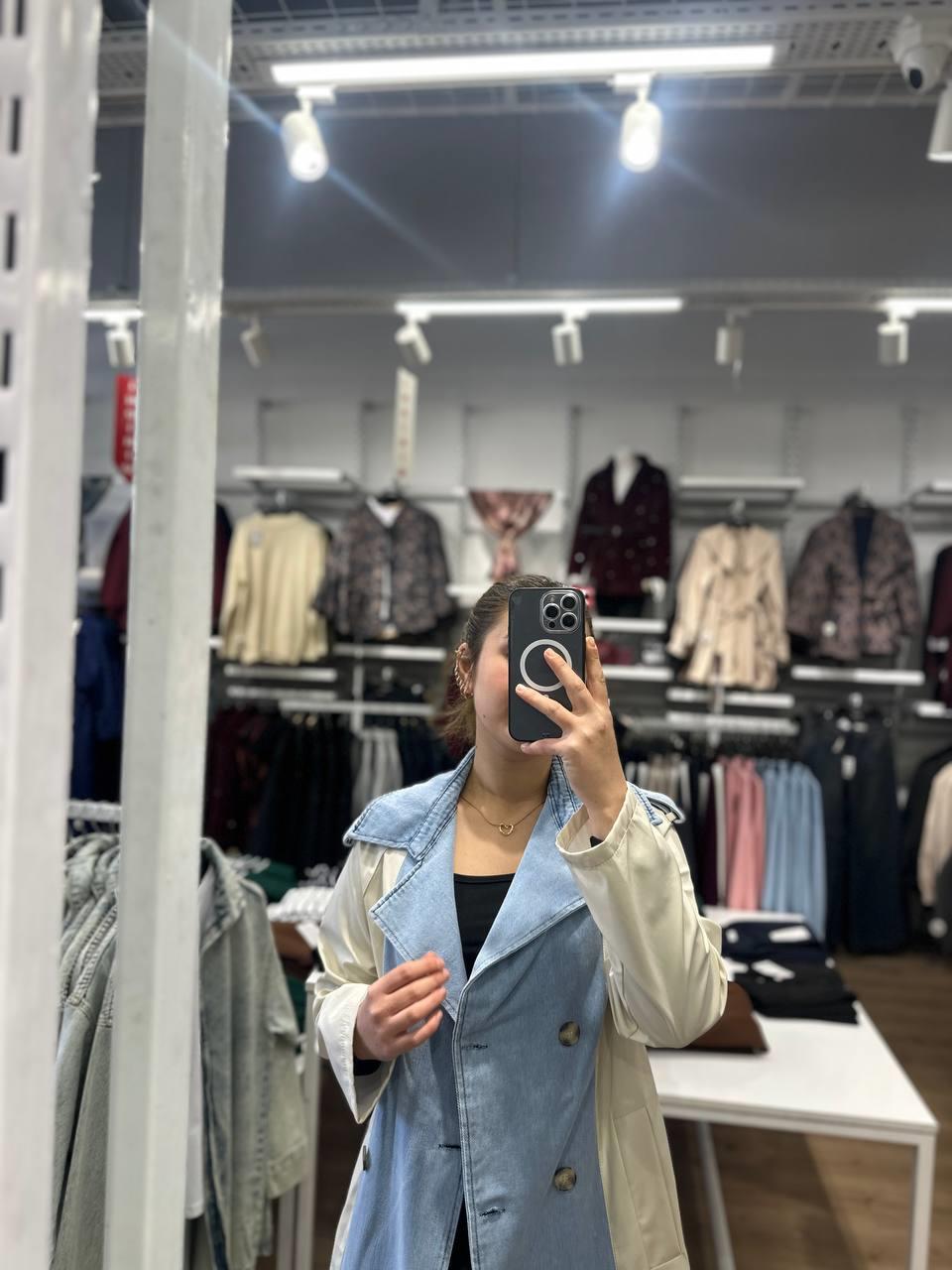 Denim Ön Panelli Trençkot