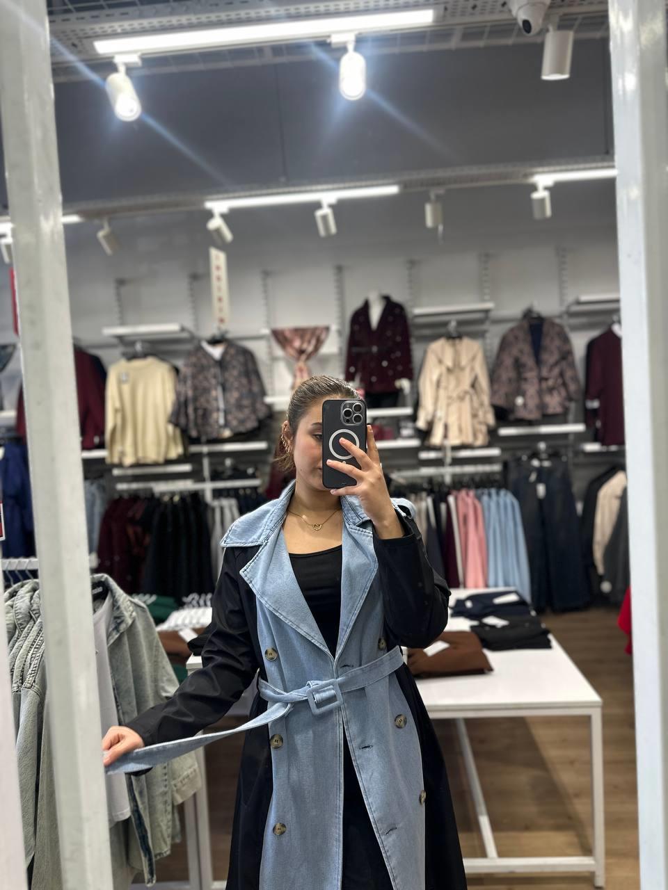 Denim Ön Panelli Trençkot