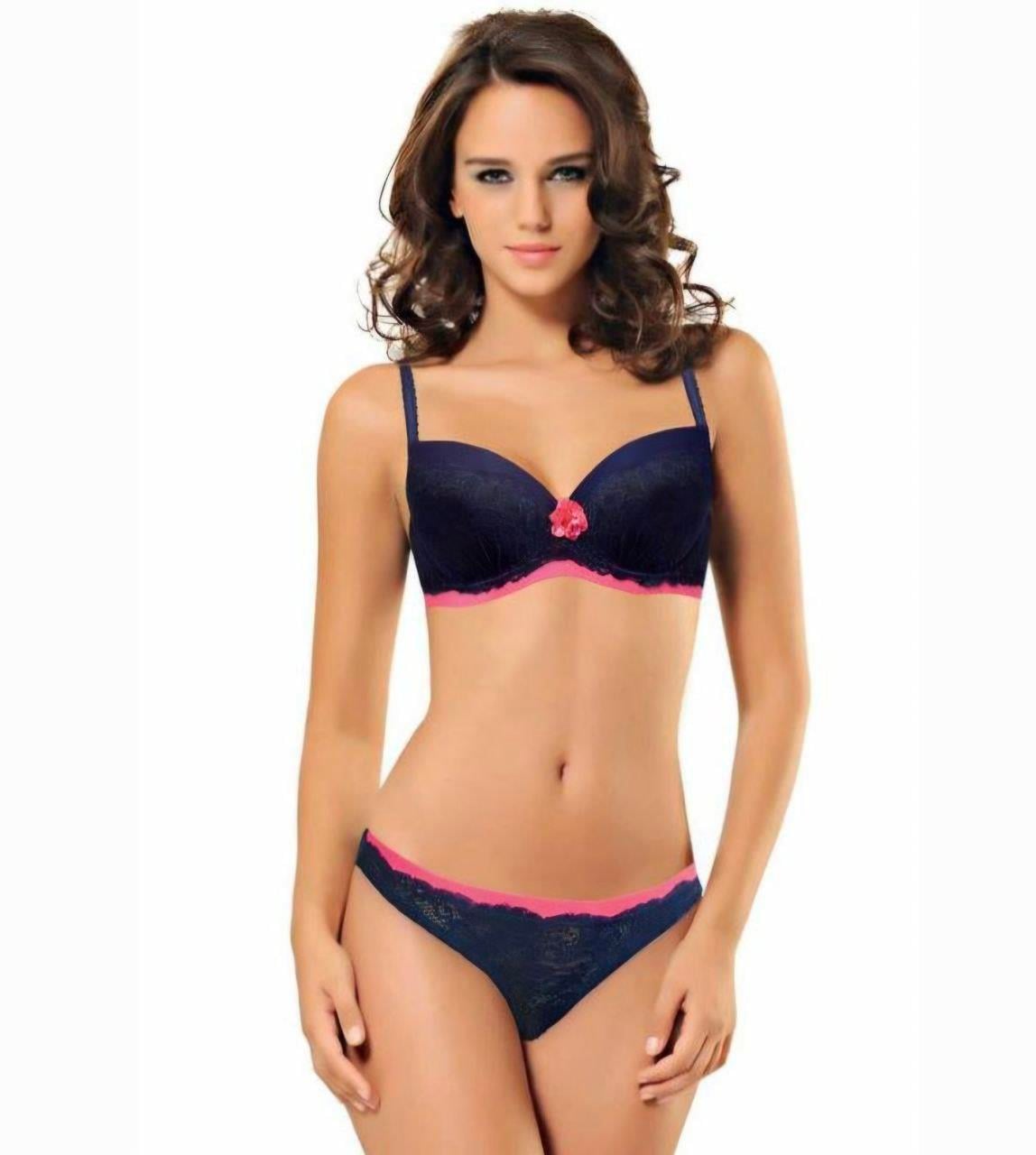 Lacivert & Fuşya Dantelli Lingerie Takımı
