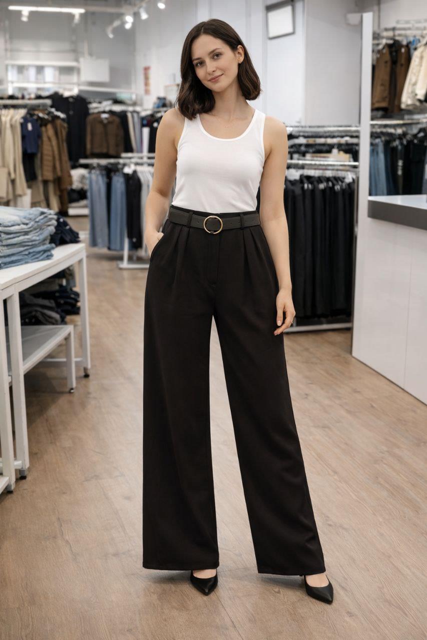 Minimal Kemer Detaylı Kumaş Pantolon