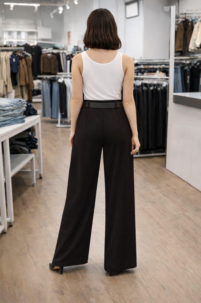 Minimal Kemer Detaylı Kumaş Pantolon