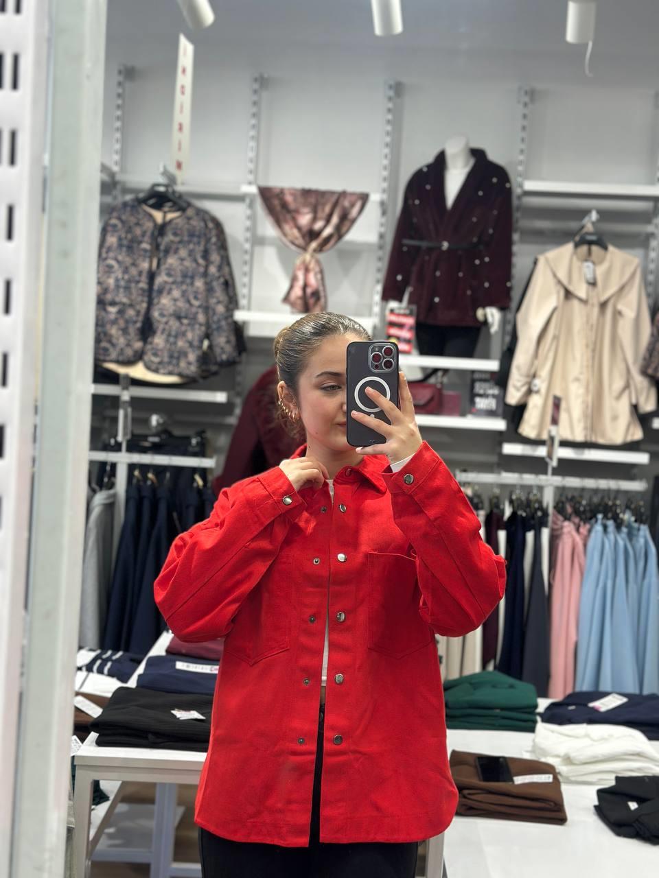 Oversize Kırmızı Kot Gömlek Ceket
