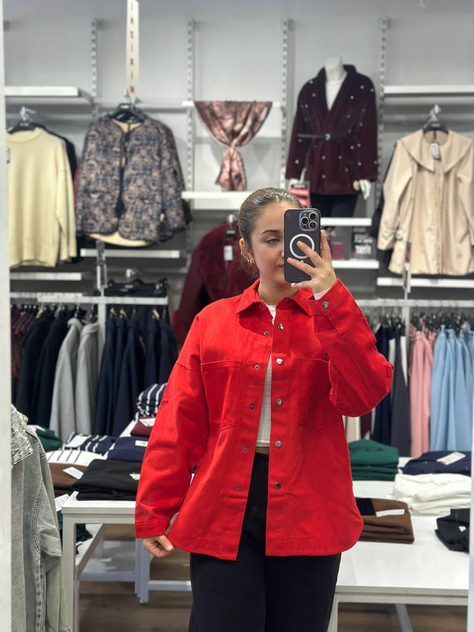 Oversize Kırmızı Kot Gömlek Ceket