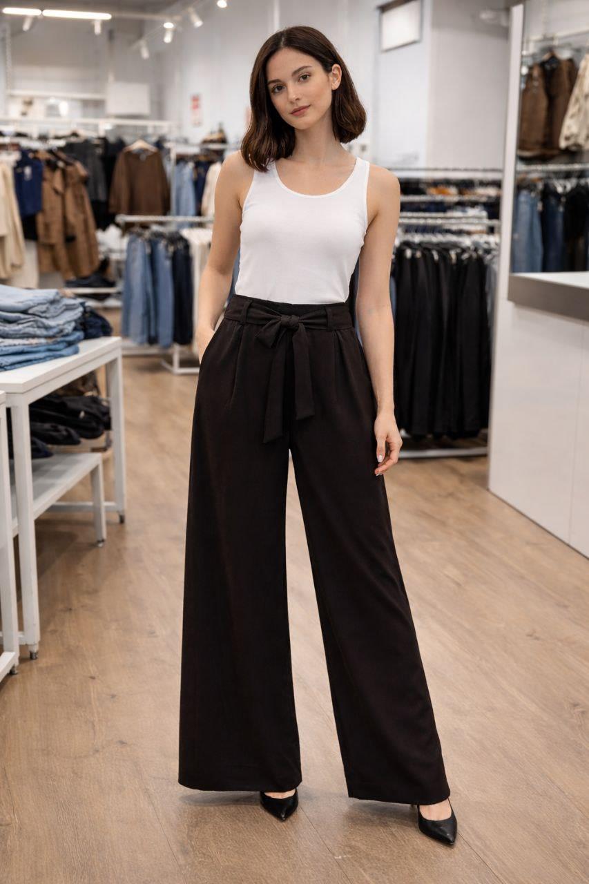 Yüksek Bel Kuşaklı Wide Leg Pantolon