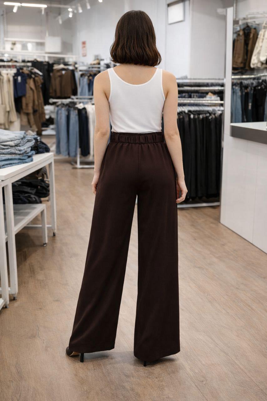 Yüksek Bel Kuşaklı Wide Leg Pantolonu