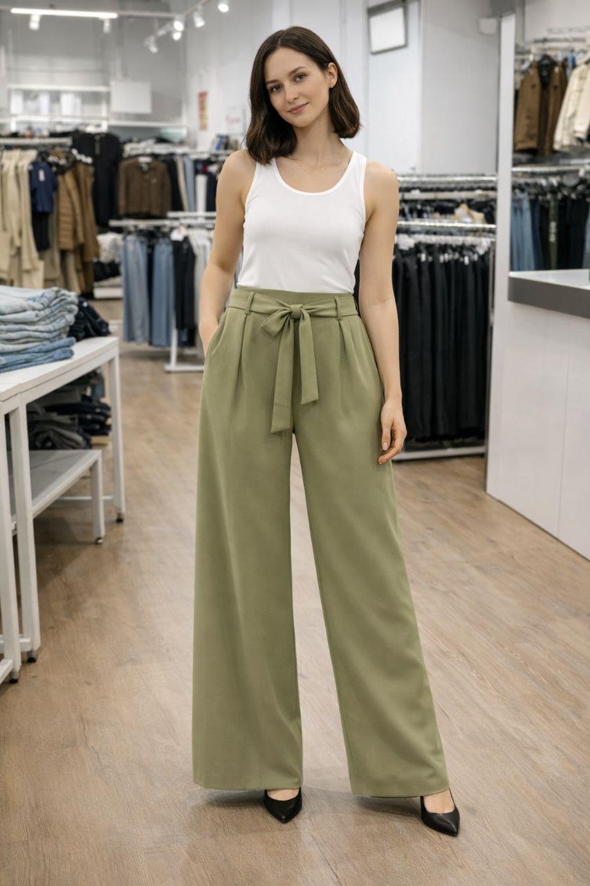 Yüksek Bel Kuşaklı Wide Leg Pantolonuu