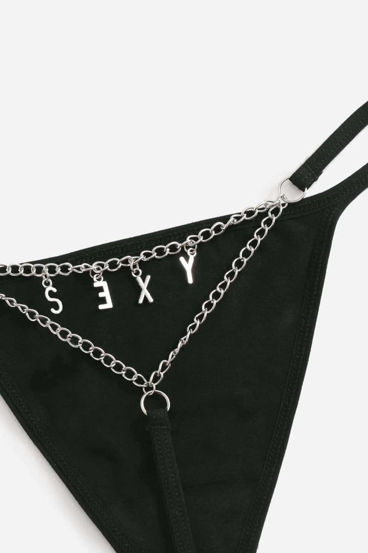 Aria's Closet Arkası Sexy Yazılı Zincirli Fantezi Tanga Külot