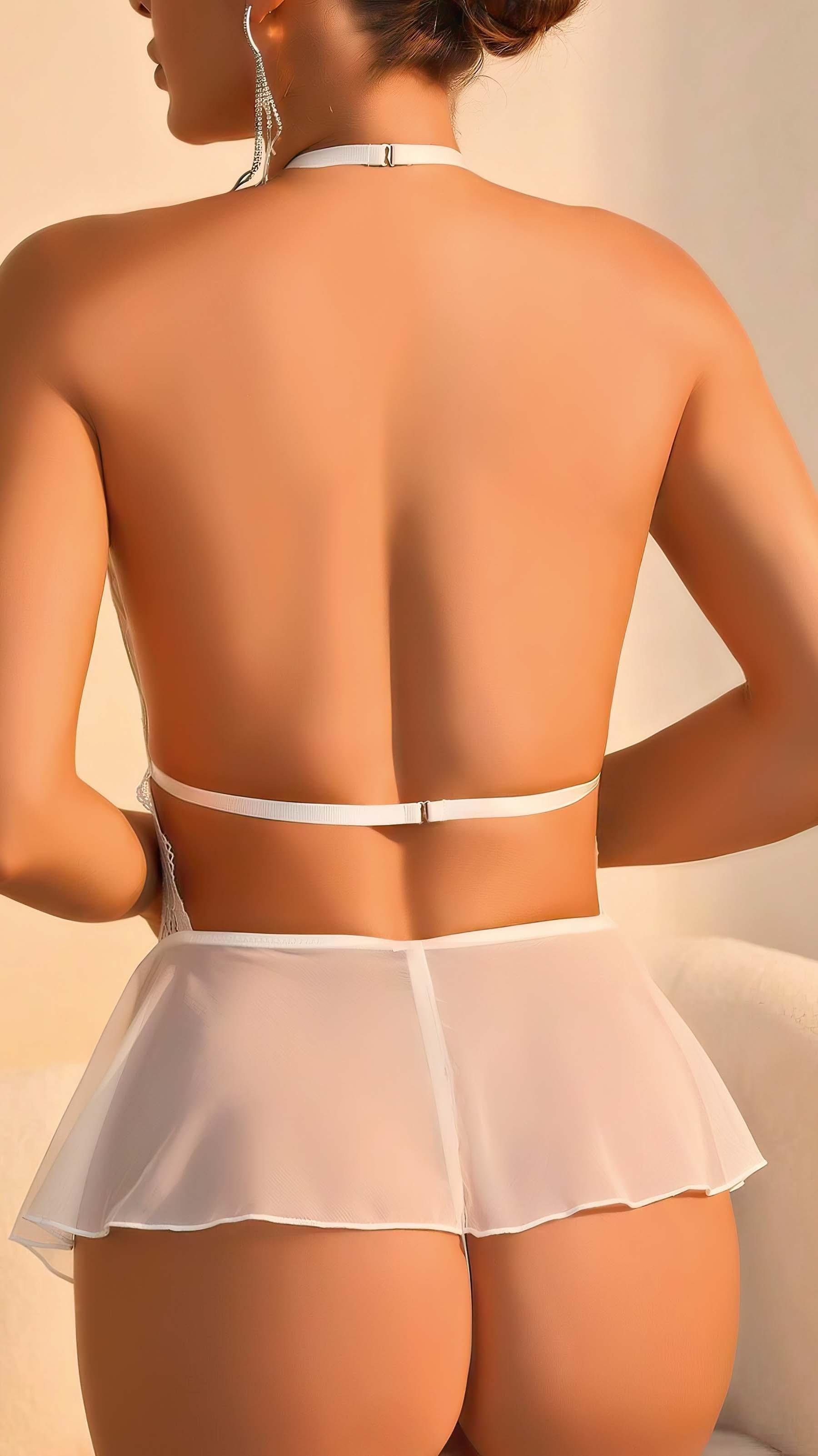 Aria's Closet Beyaz Dantel İşlemeli Dekolteli Fantezi Babydoll