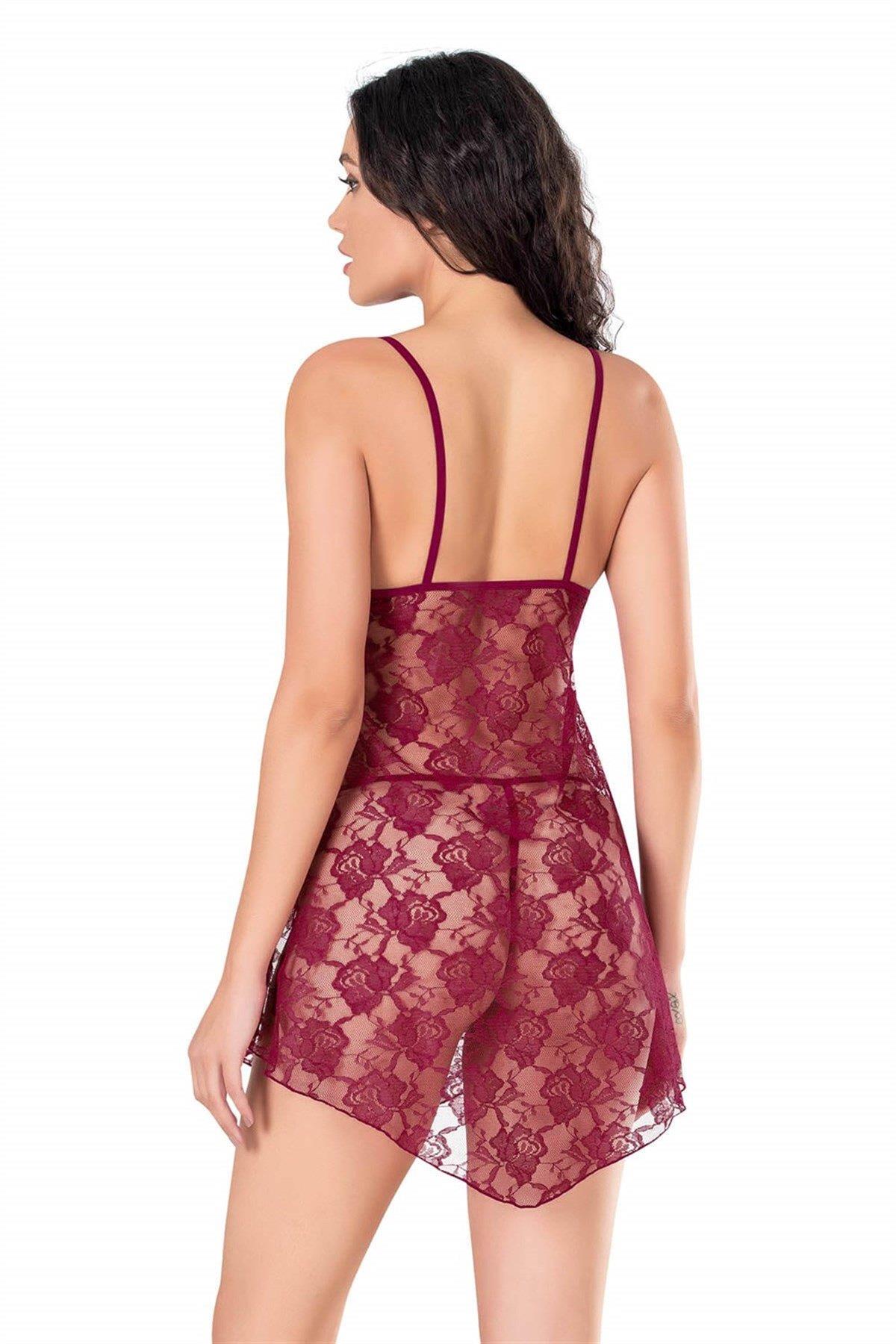 Aria's Closet Bordo Kısa Tül Gecelik