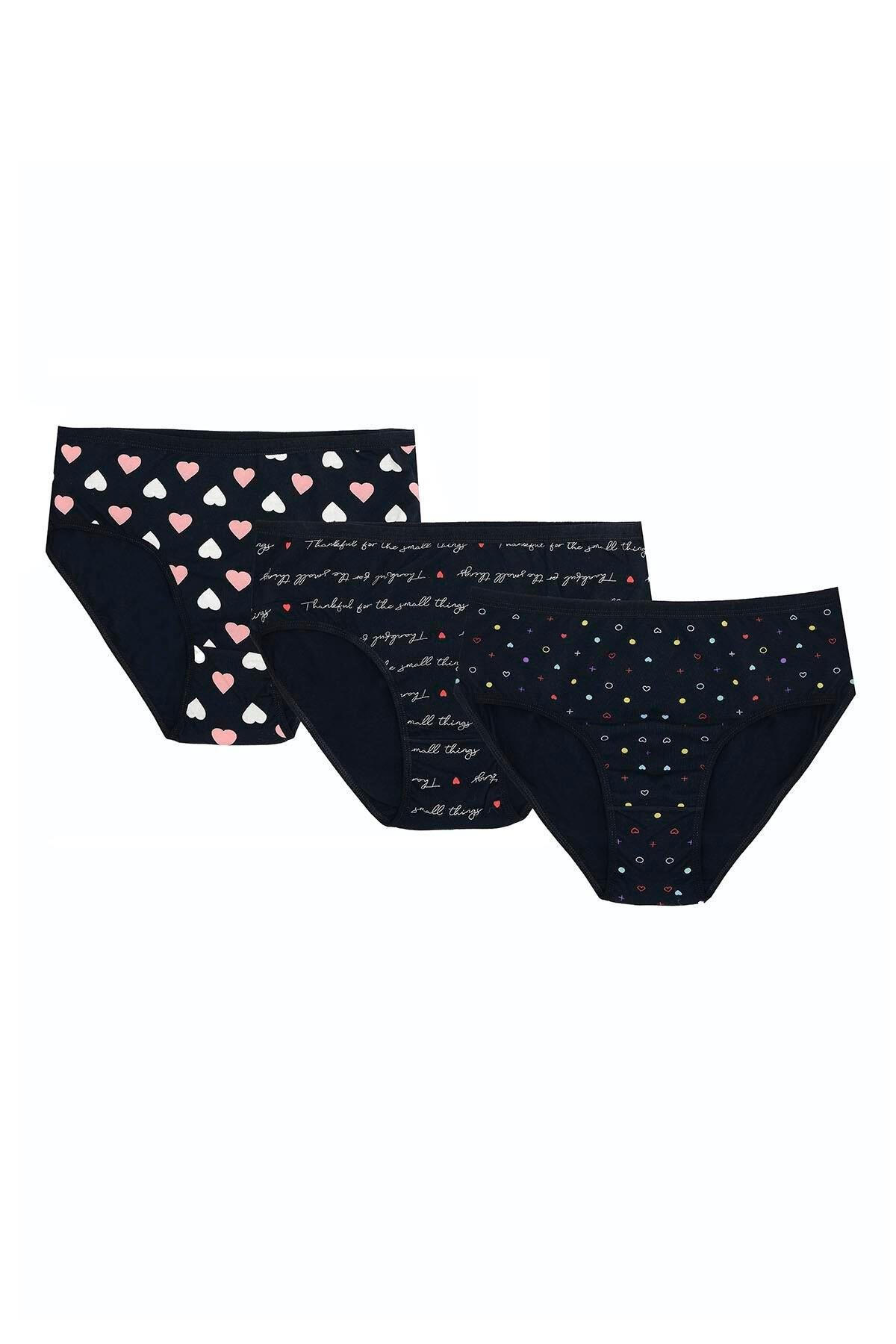 Aria's Closet Büyük Beden Pamuklu Likralı Karışık Renkli 3'lü Külot