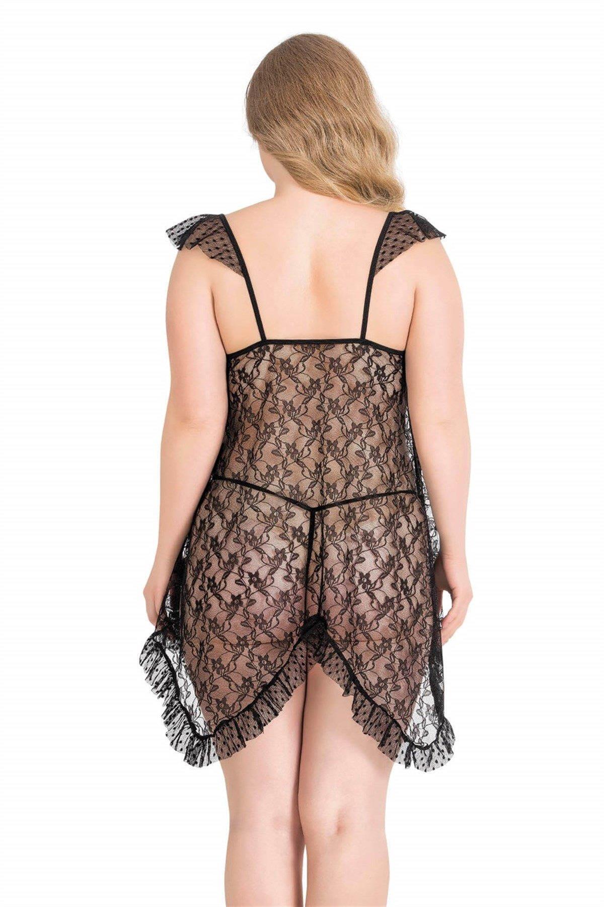 Aria's Closet Büyük Beden Siyah Kısa Tül Gecelik