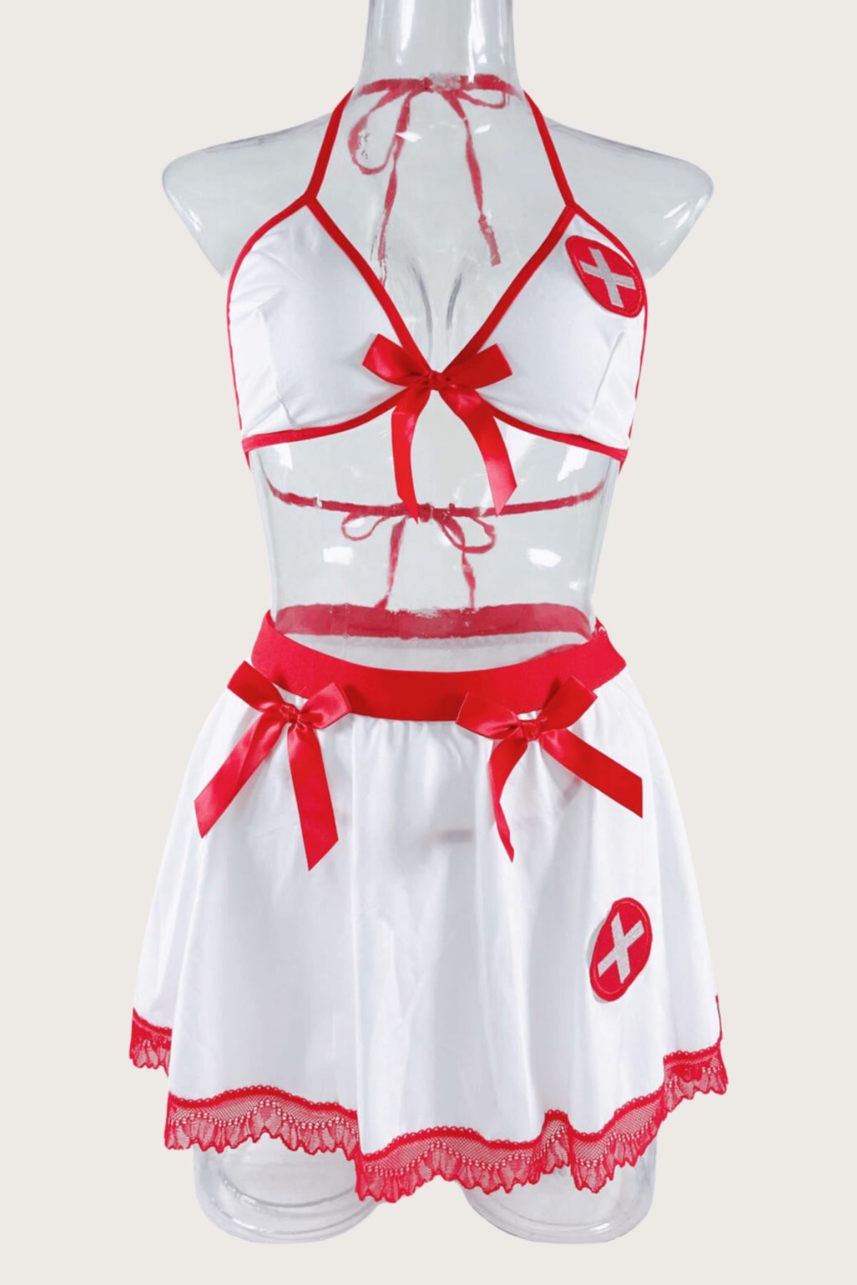 Aria's Closet Fantezi Kırmızı Beyaz Fantezi Hemşire Kostümü