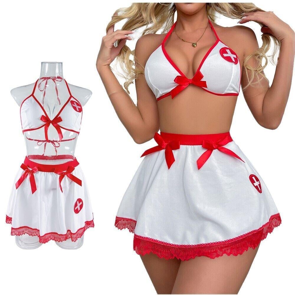 Aria's Closet Fantezi Kırmızı Beyaz Fantezi Hemşire Kostümü