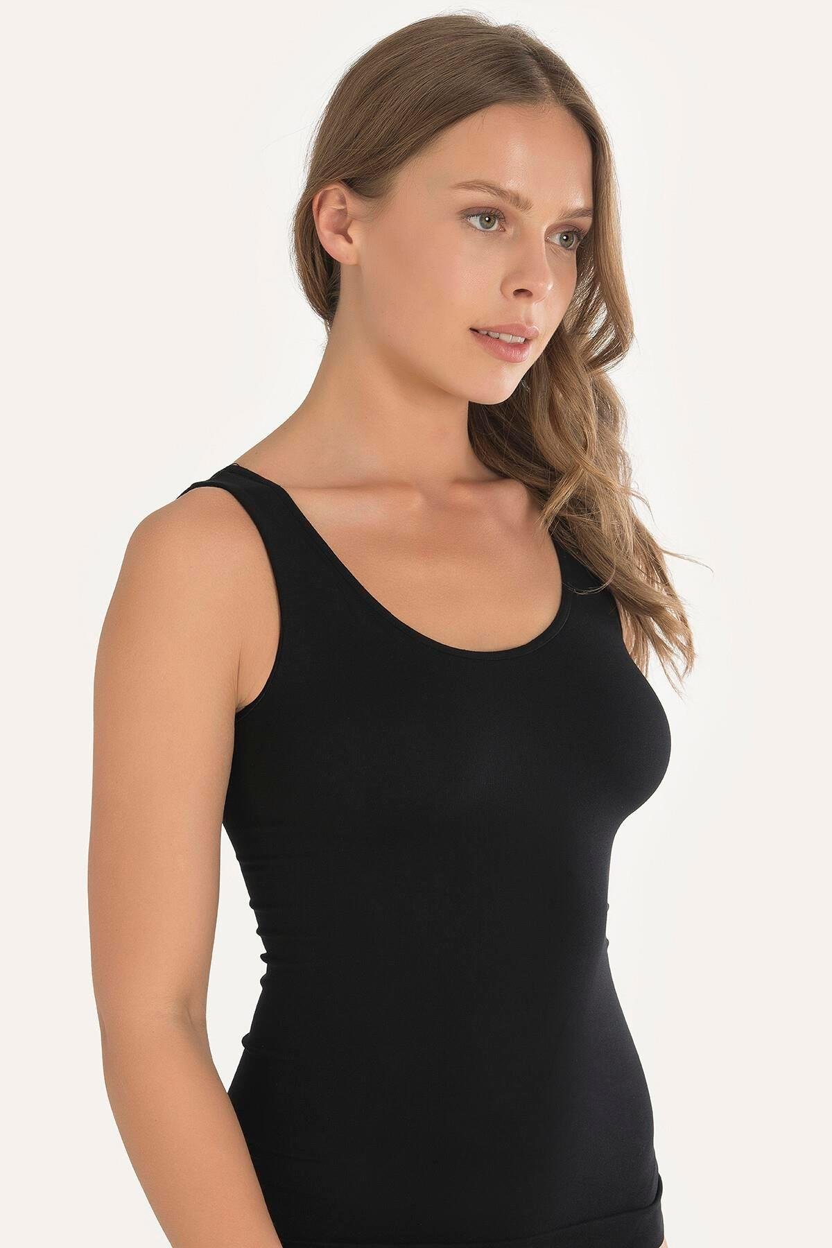 Aria's Closet Geniş Askılı Siyah Ribana Atlet