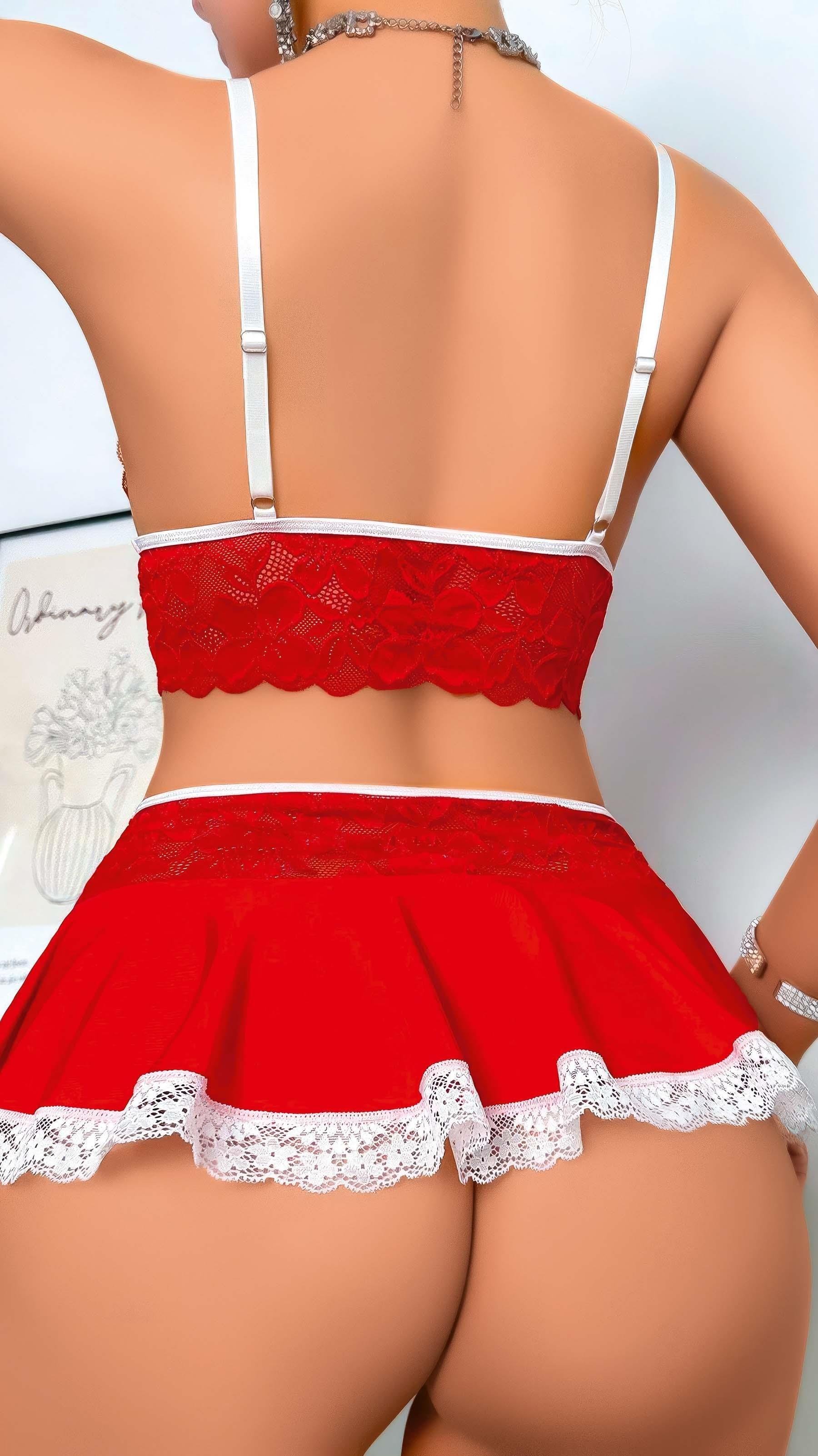 Aria's Closet Kırmızı Dantel İşlemeli Büstiyerli Etekli Fantezi Kostüm