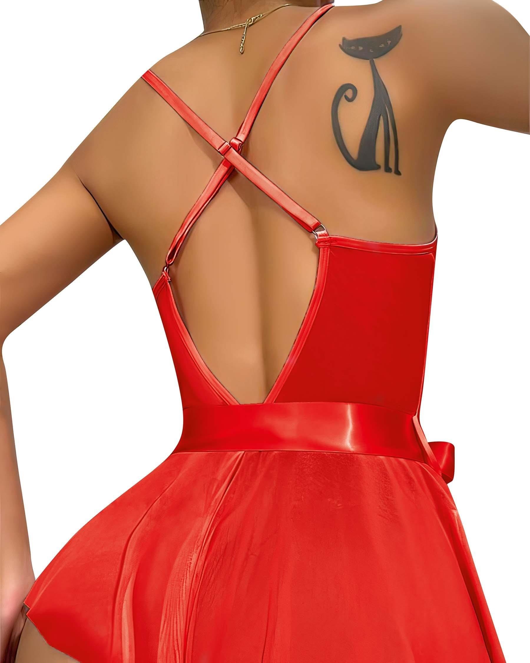 Aria's Closet Kırmızı Dantel İşlemeli Kurdelalı Fantezi Tül Babydoll