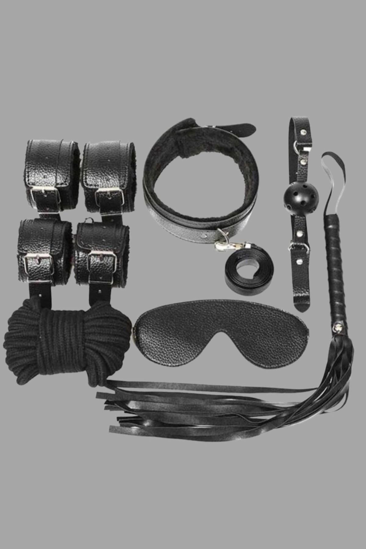 Aria's Closet Kol Bacak İp Maske Kelepce Ağız Topu Kople Deri Set