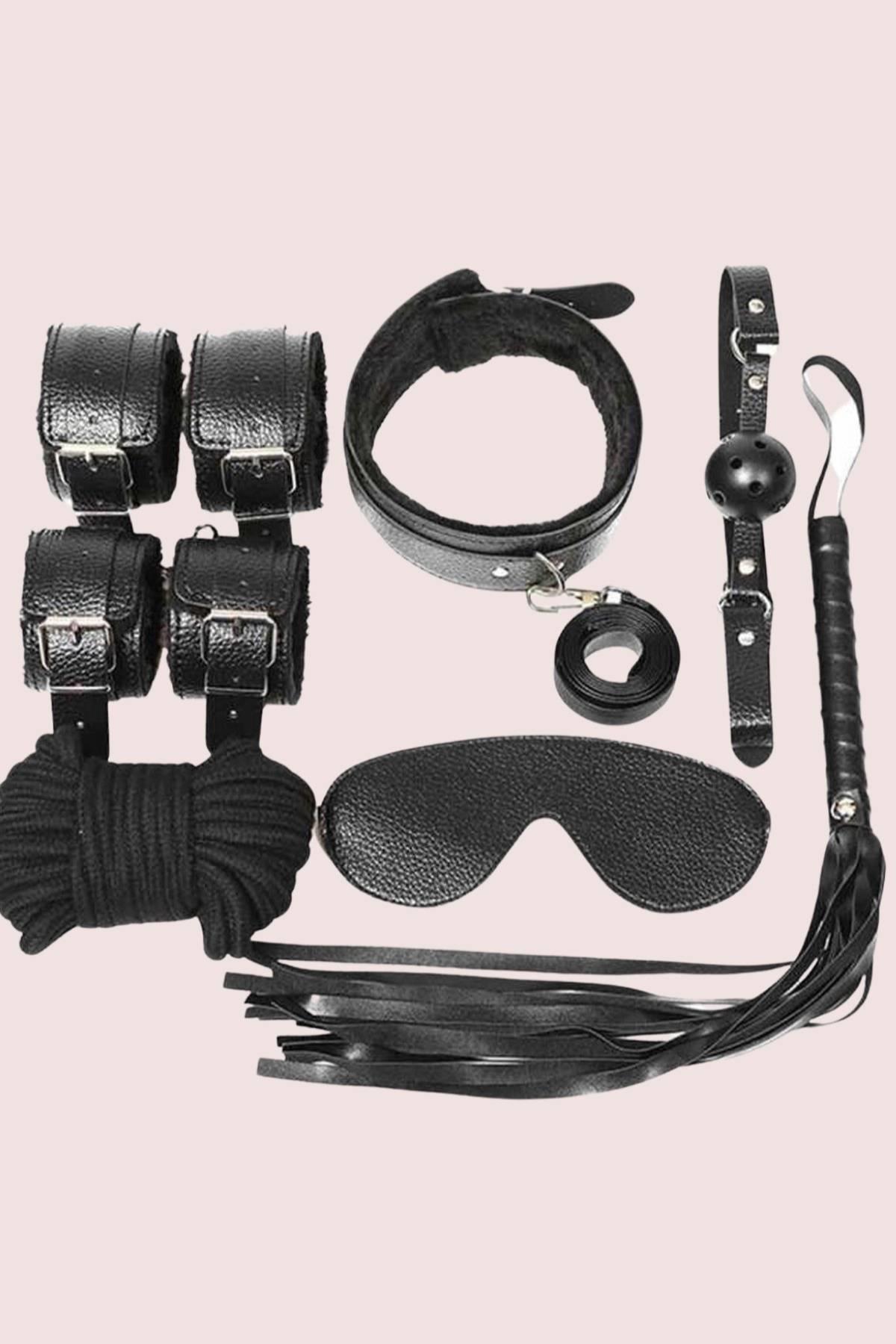 Aria's Closet Kol Bacak İp Maske Kelepce Ağız Topu Kople Deri Set