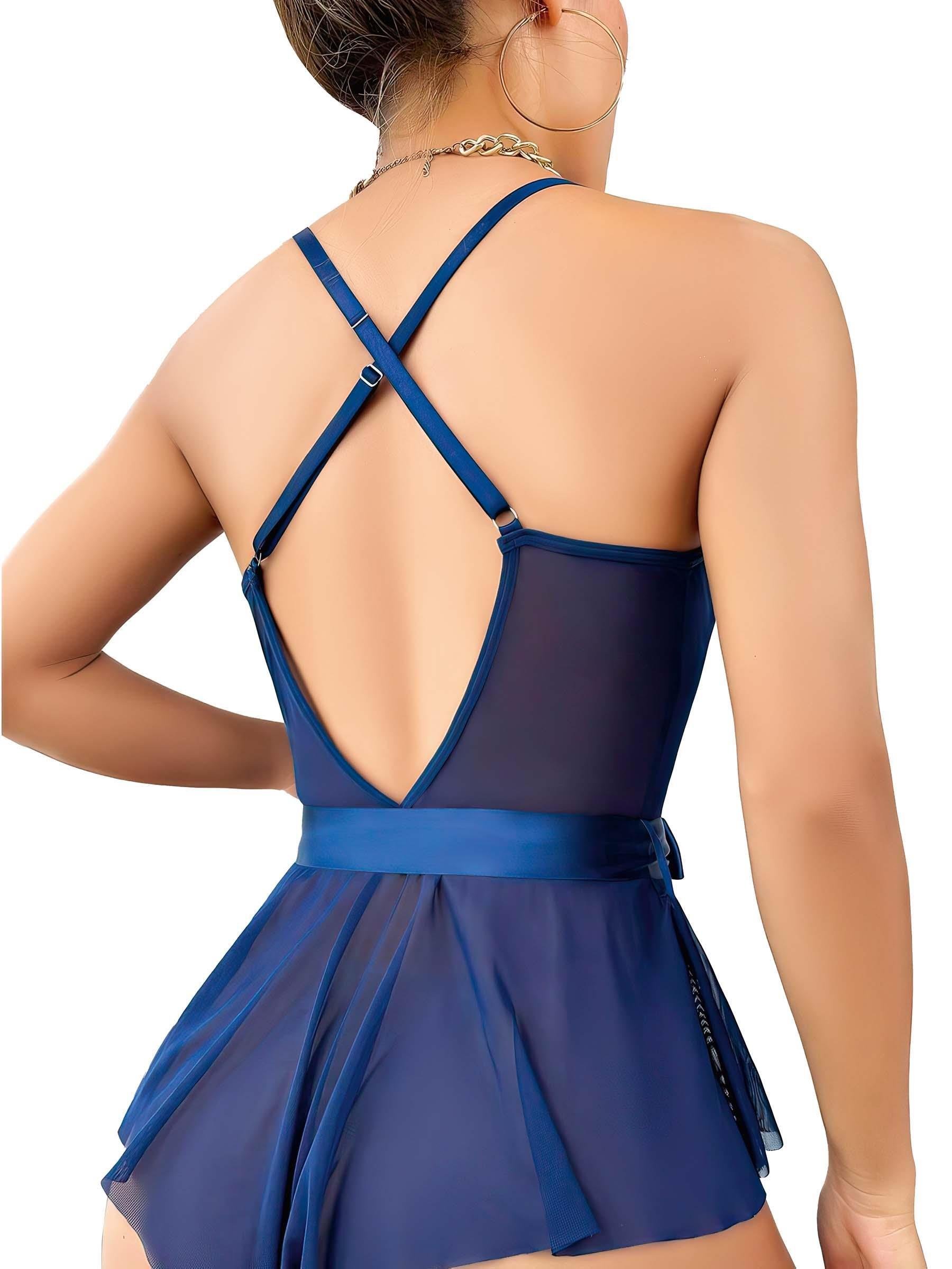 Aria's Closet Mavi Dantel İşlemeli Kurdelalı Fantezi Tül Babydoll