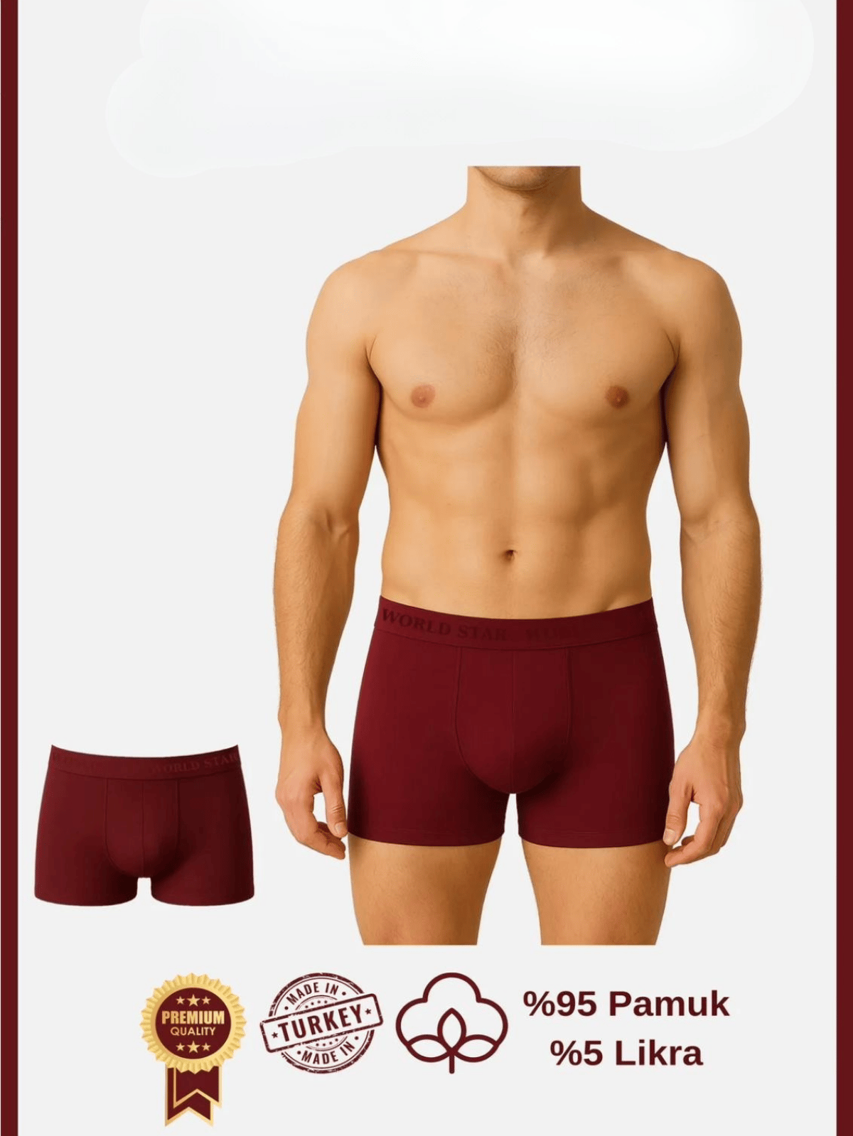 Aria's Closet Pamuklu Düz Bordo Renk Erkek Boxer