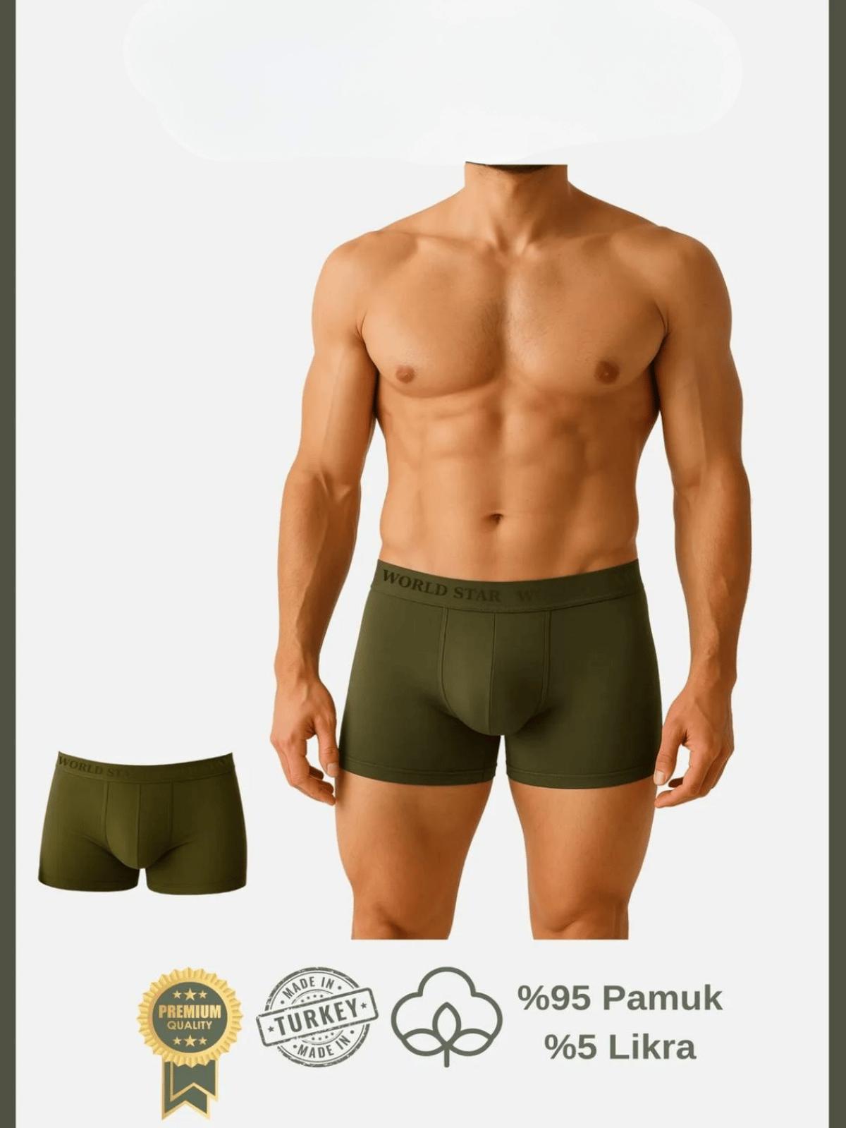 Aria's Closet Pamuklu Düz Haki Renk Erkek Boxer