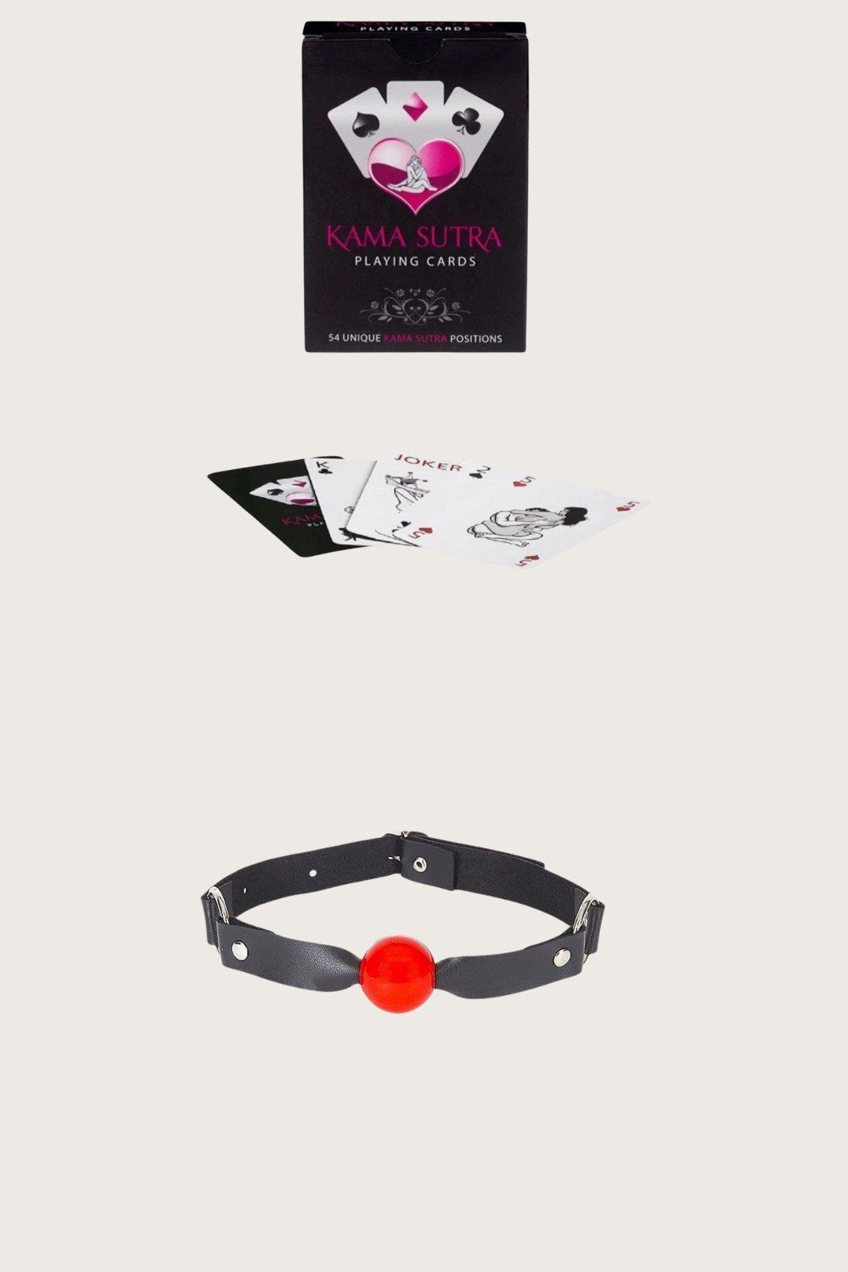 Aria's Closet Sexy Görselli Oyun Kartı Kama Sutra Siyah Kırmızı Ağız Topu Set