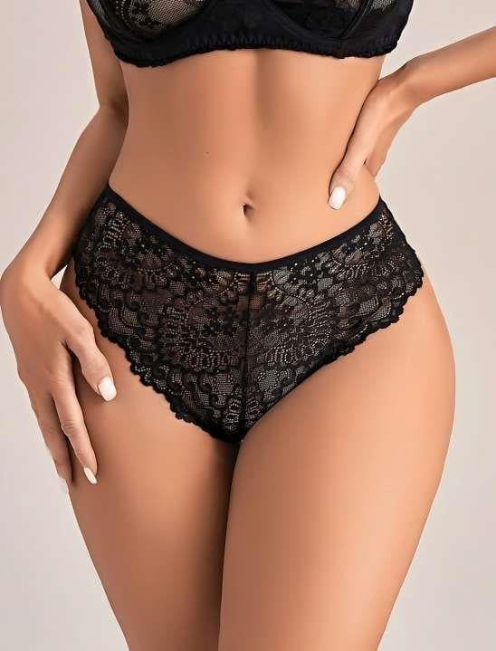 Aria's Closet Siyah Dantel İşlemeli Arkası Kalp Detaylı Fantezi String Tanga