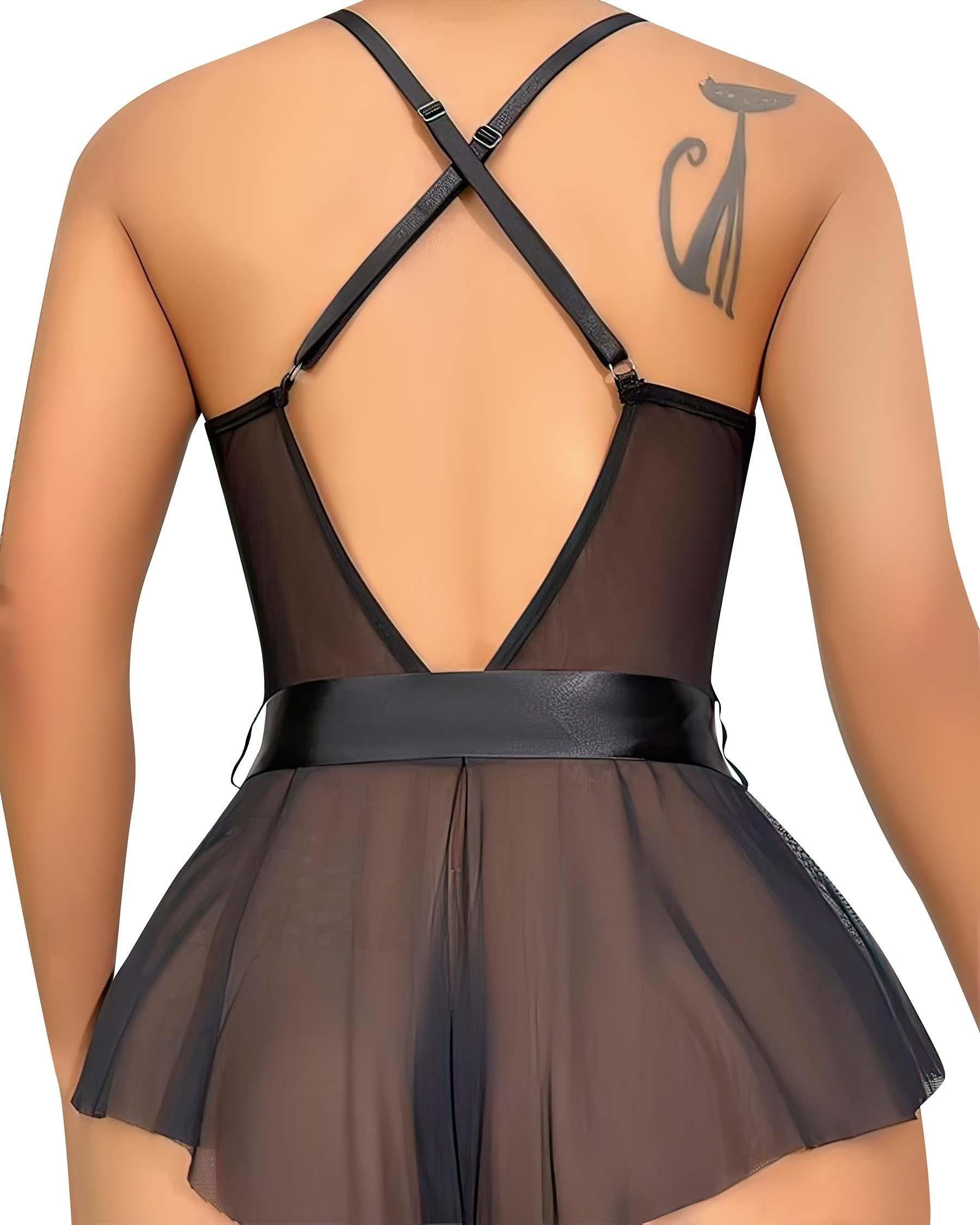 Aria's Closet Siyah Dantel İşlemeli Kurdelalı Fantezi Tül Babydoll