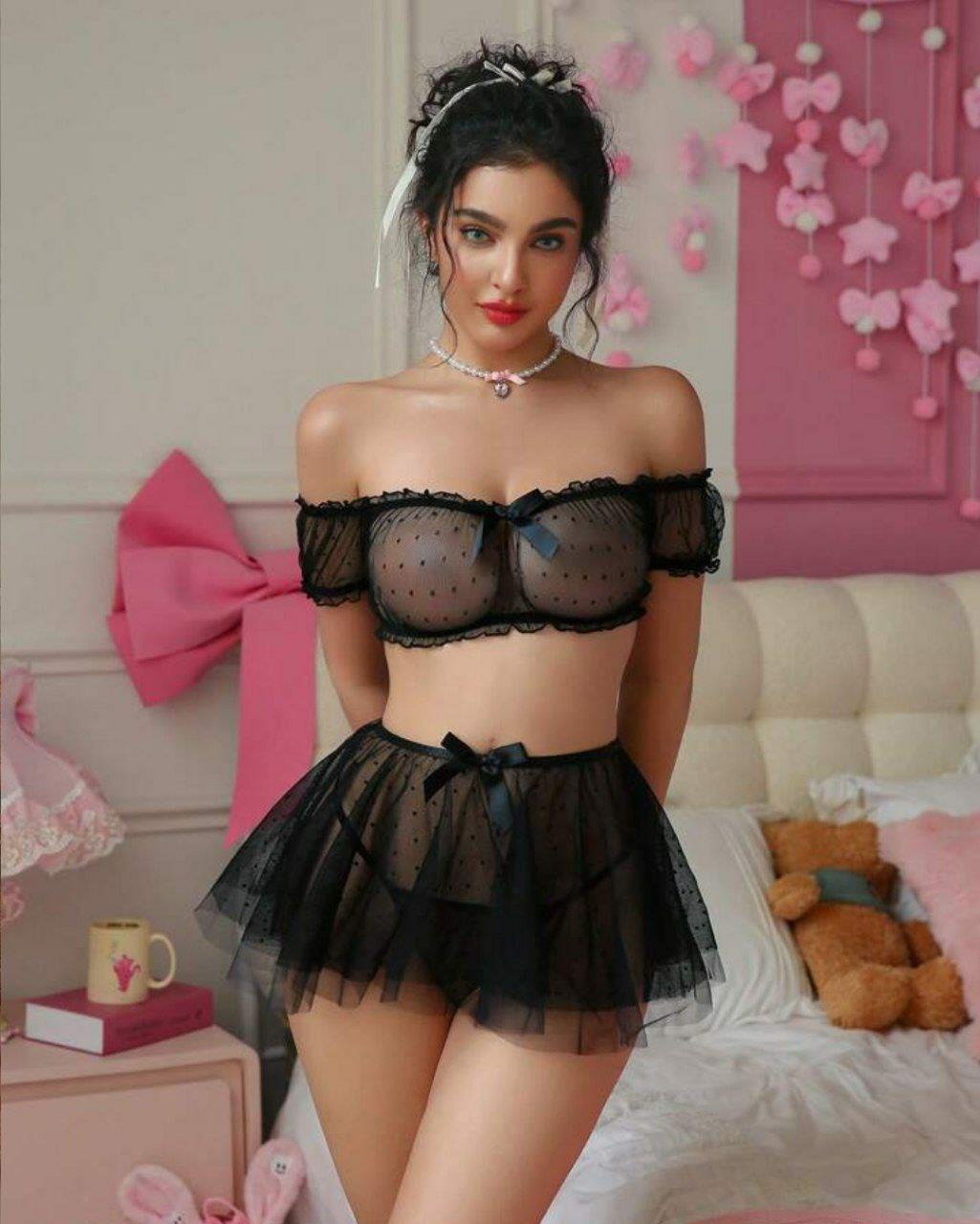 Aria's Closet Siyah Transparan Fantezi Tül Etekli Sütyen Takımı