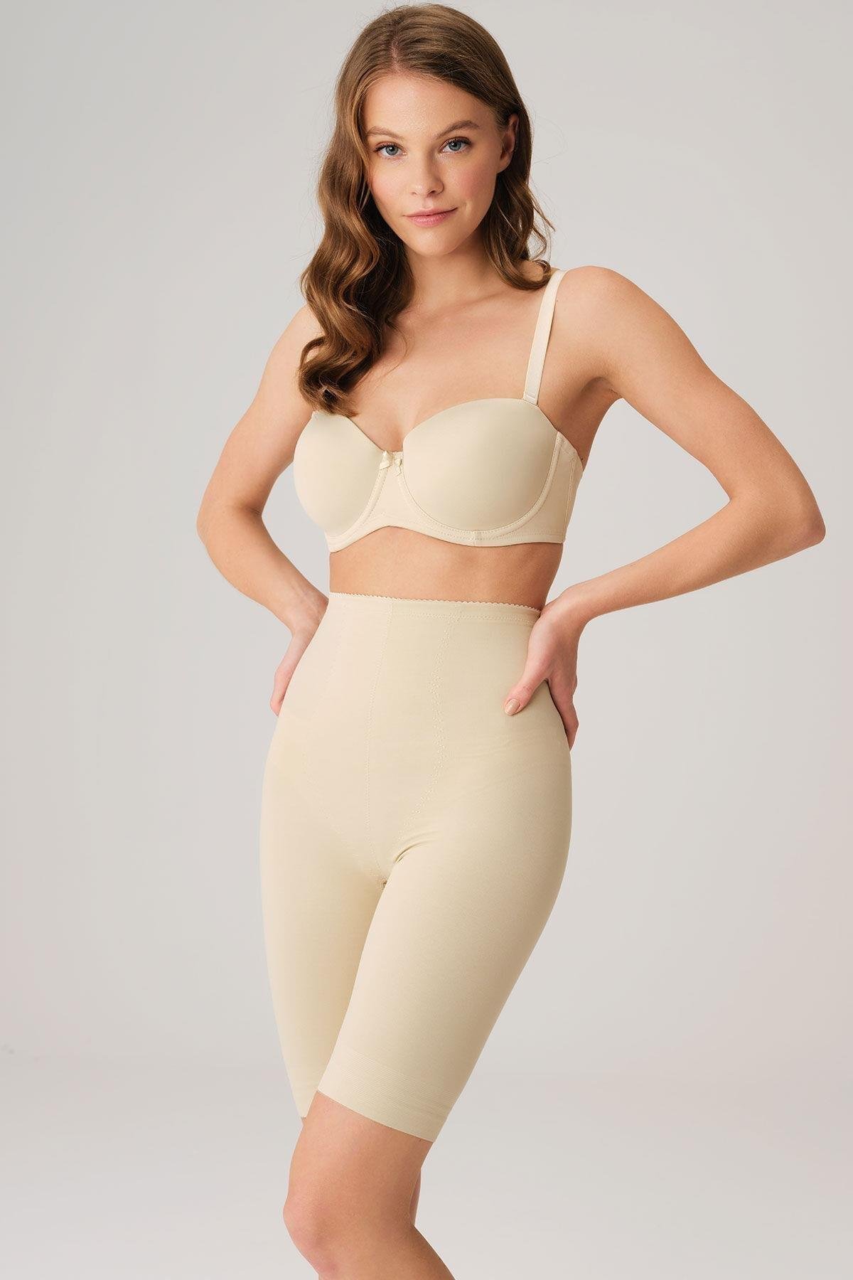 Aria's Closet Toparlayıcı Bel ve Bacak İnceltici Dikişli Uzun Paçalı Orta Bel Sıkı Şort Korse