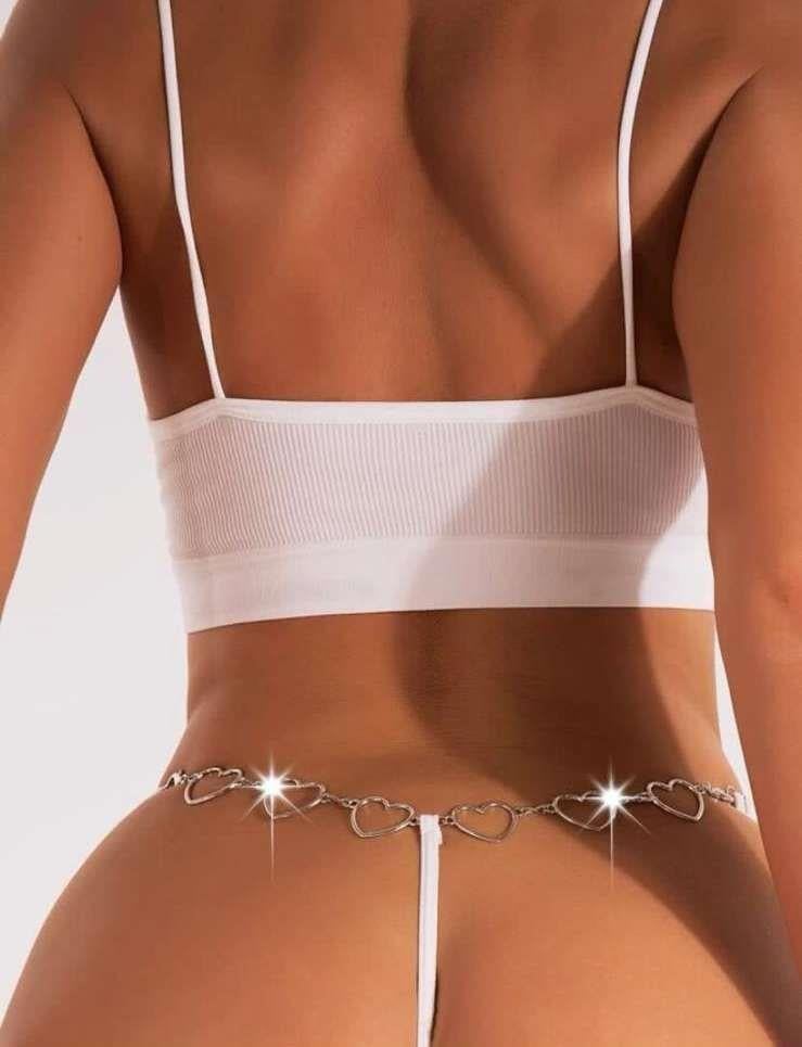 Aria's Closet Zincir Kalp Detaylı Fantezi Beyaz String Tanga