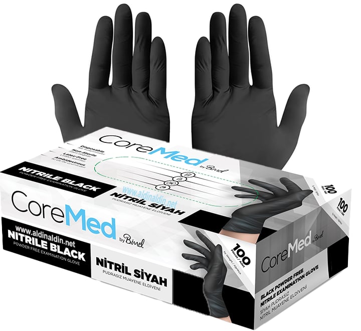 Coremed Siyah Nitril Eldiven Small (100 Adet/Kutu)