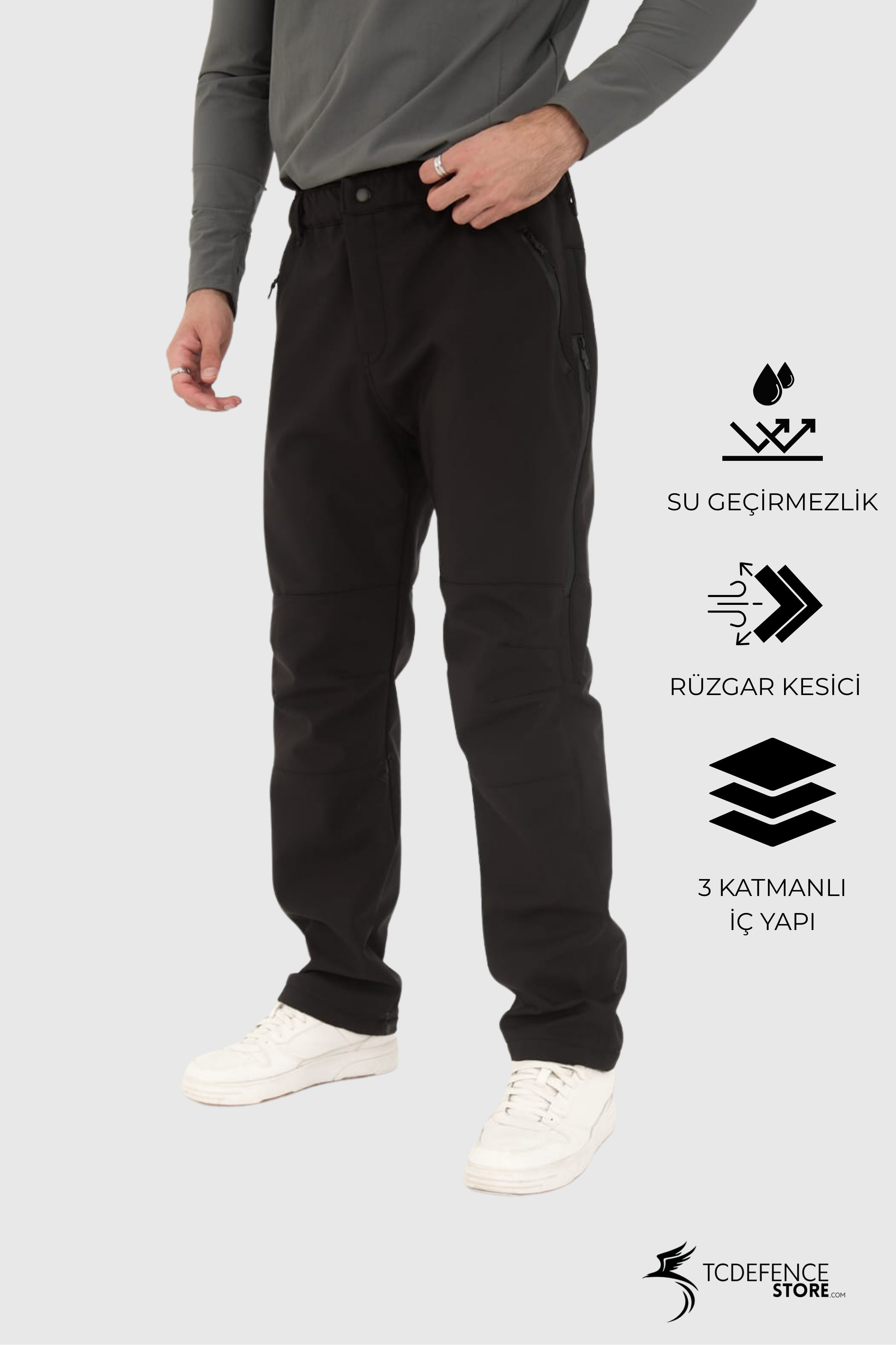 Su ve Rüzgar Geçirmez Softshell Kışlık Taktik Siyah Pantolon