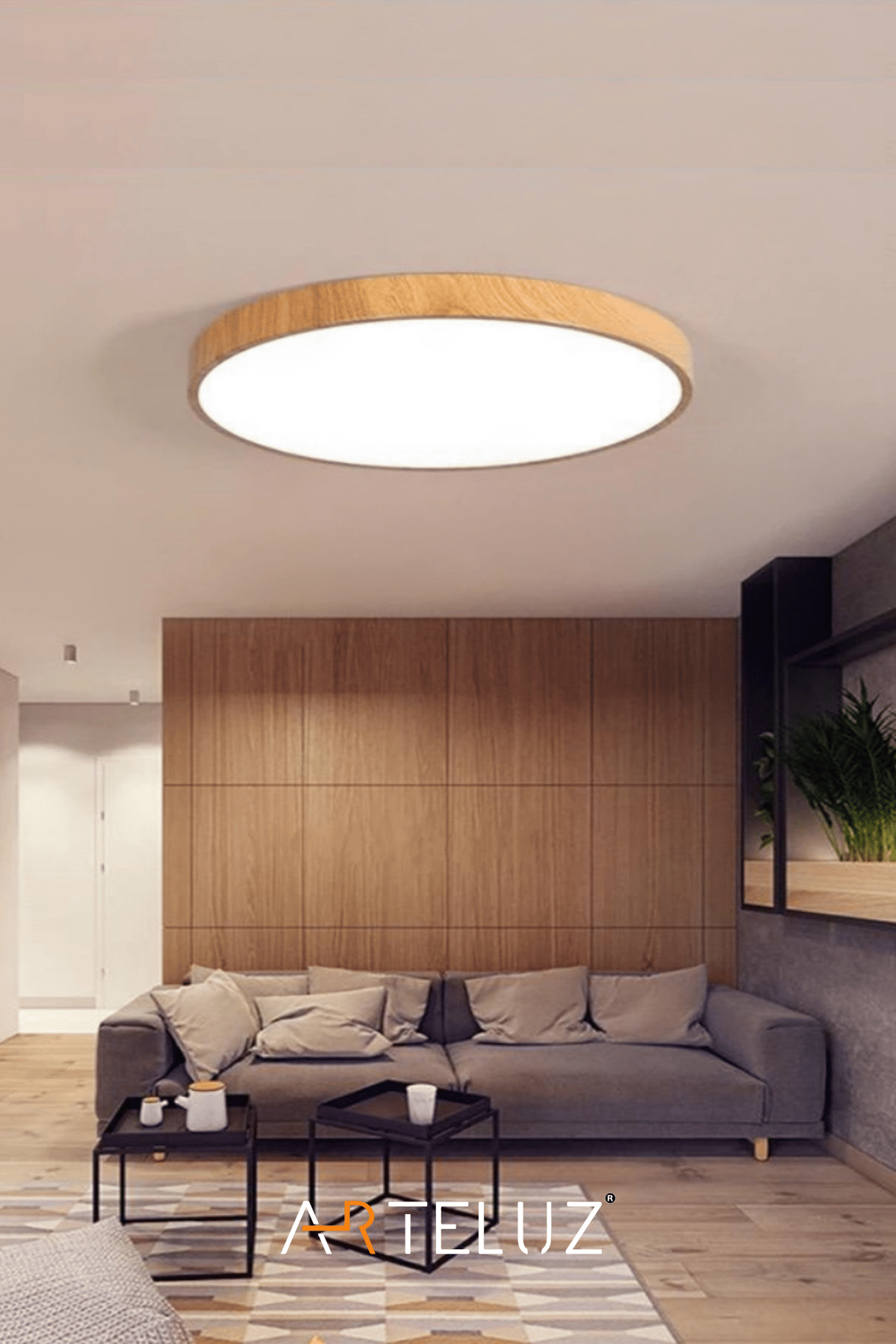 AHŞAP MODEL MODERN PLAFONYER AVİZE (50 CM)