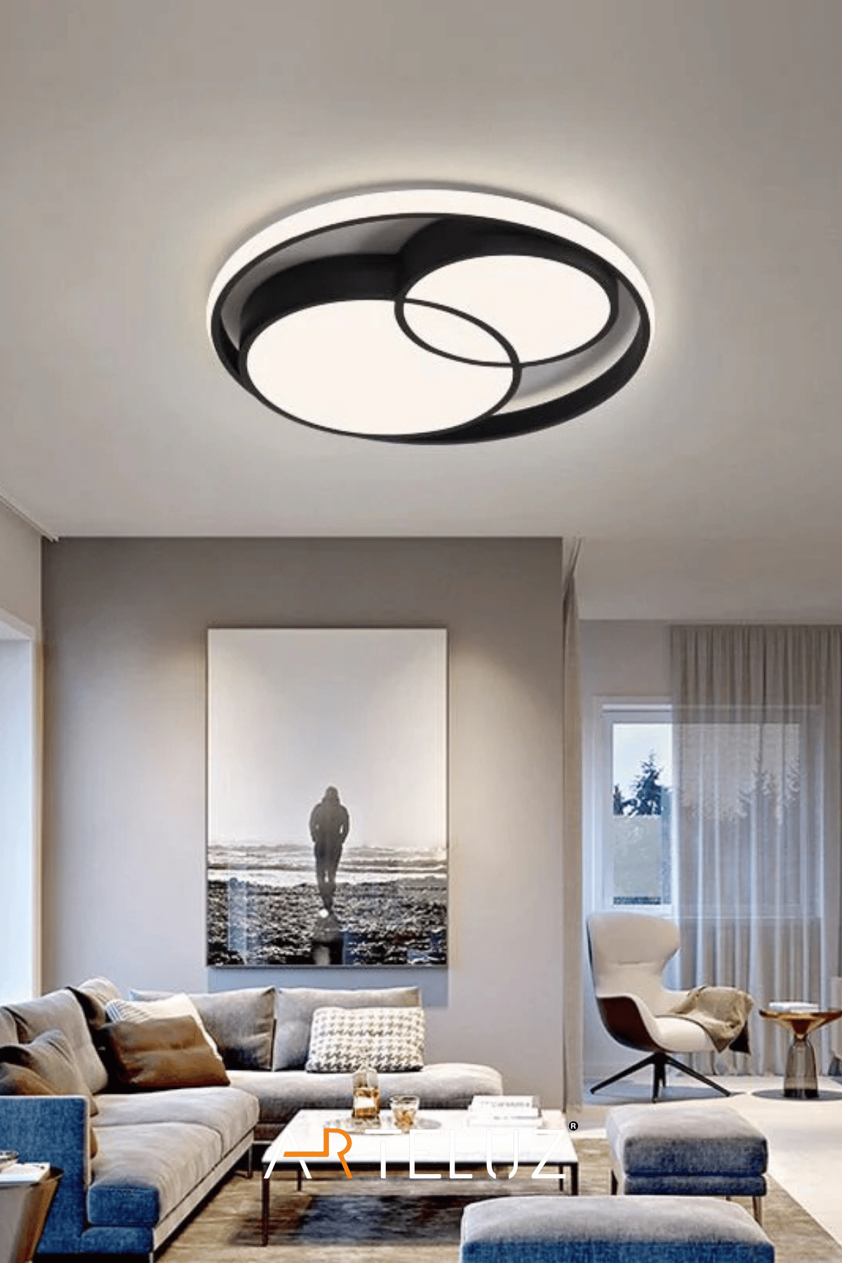 ÇİFT YUVARLAK MODEL MODERN PLAFONYER AVİZE (50 CM)