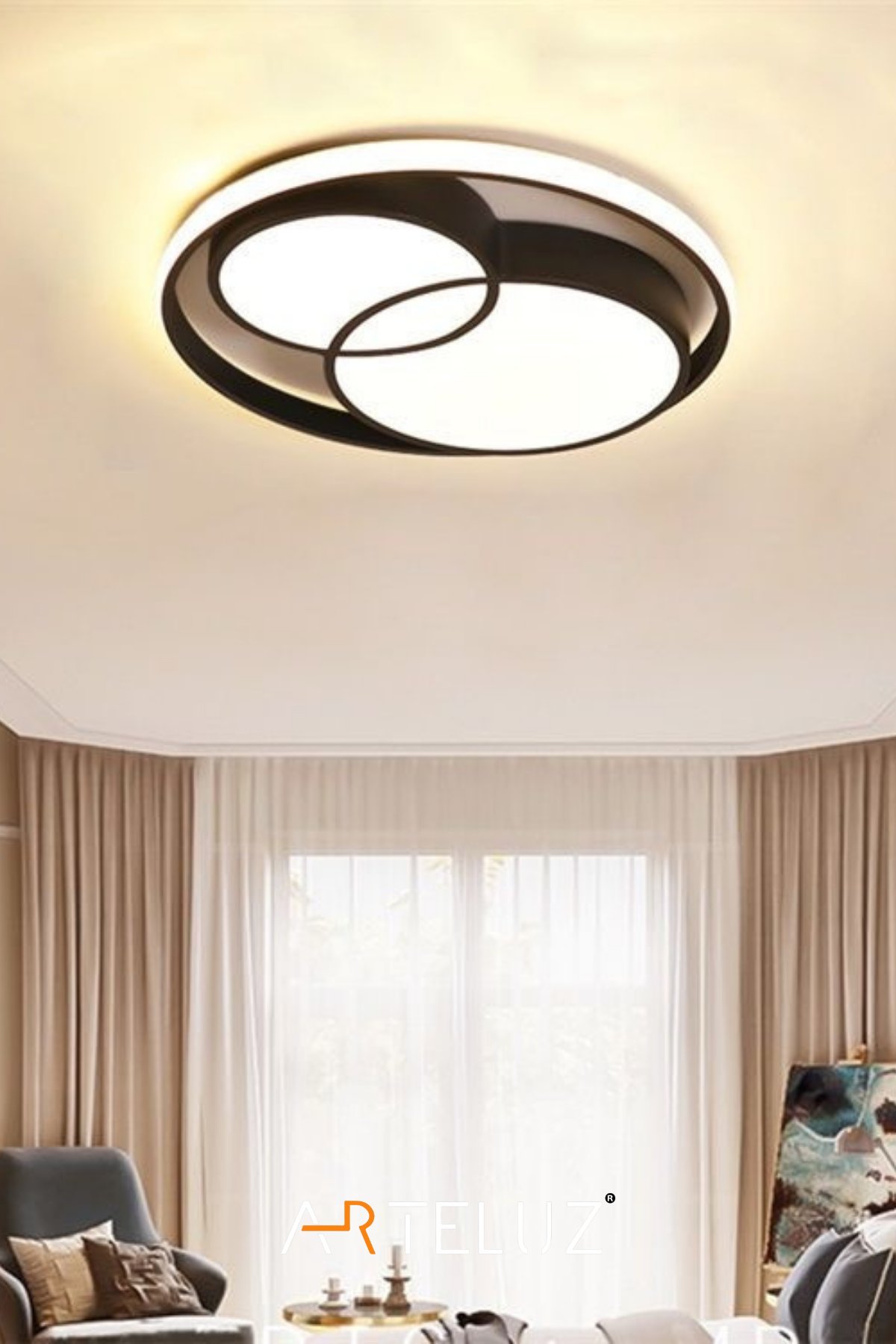 ÇİFT YUVARLAK MODEL MODERN PLAFONYER AVİZE (50 CM)