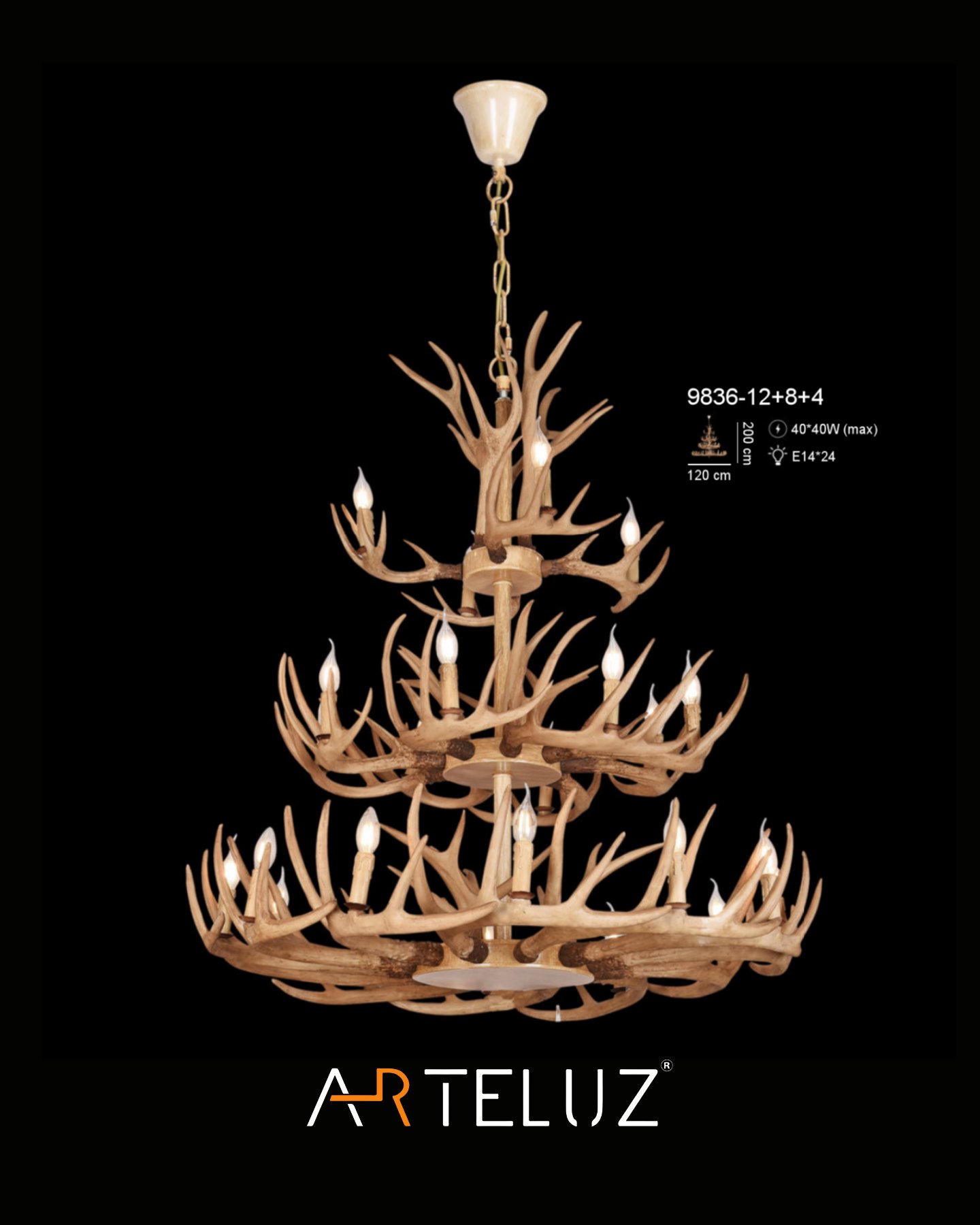 GEYİK BOYNUZ MODEL 3 KATLI SARKIT AVİZE (110 CM)
