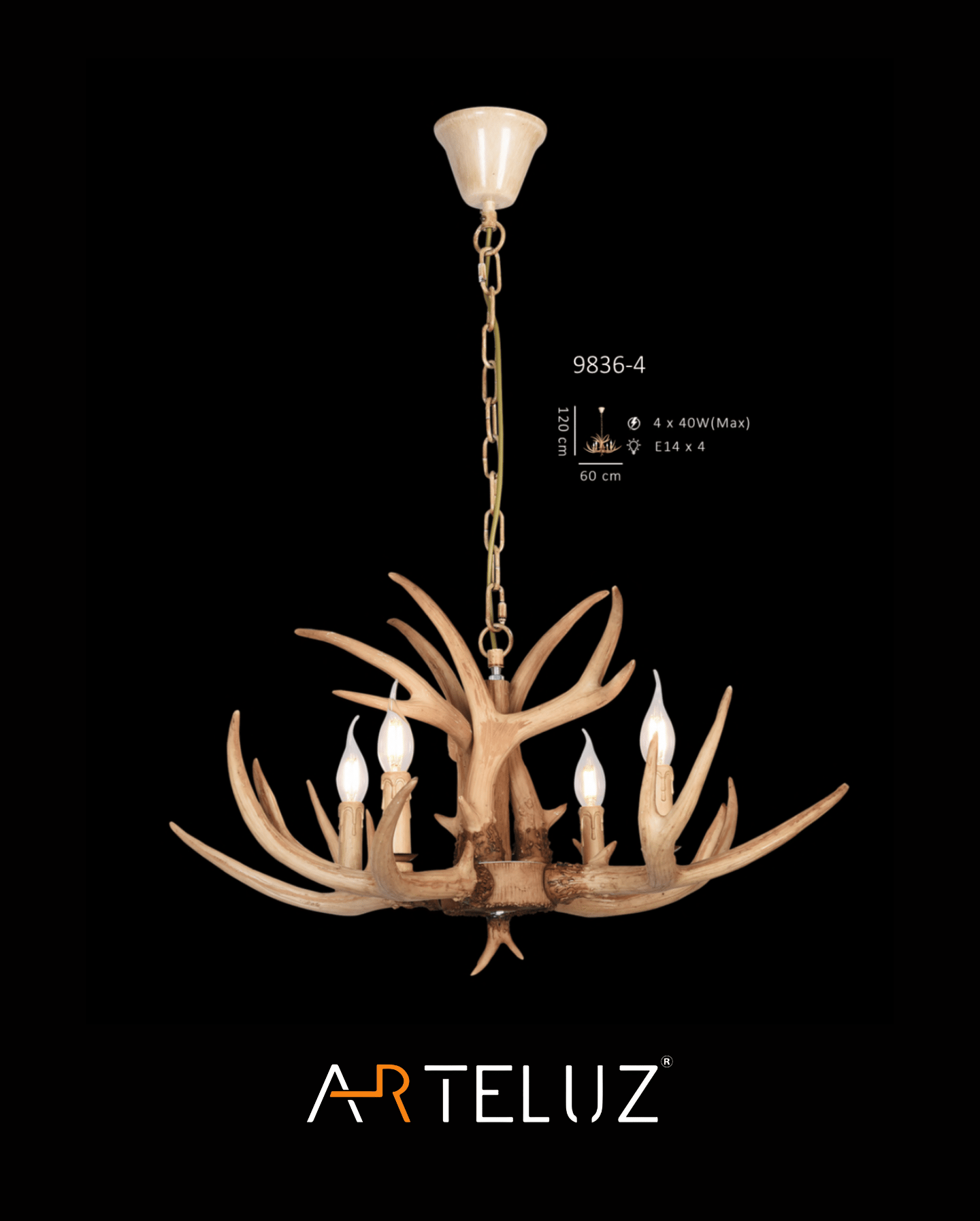 GEYİK BOYNUZ MODEL 4'LÜ SARKIT AVİZE (60 CM)