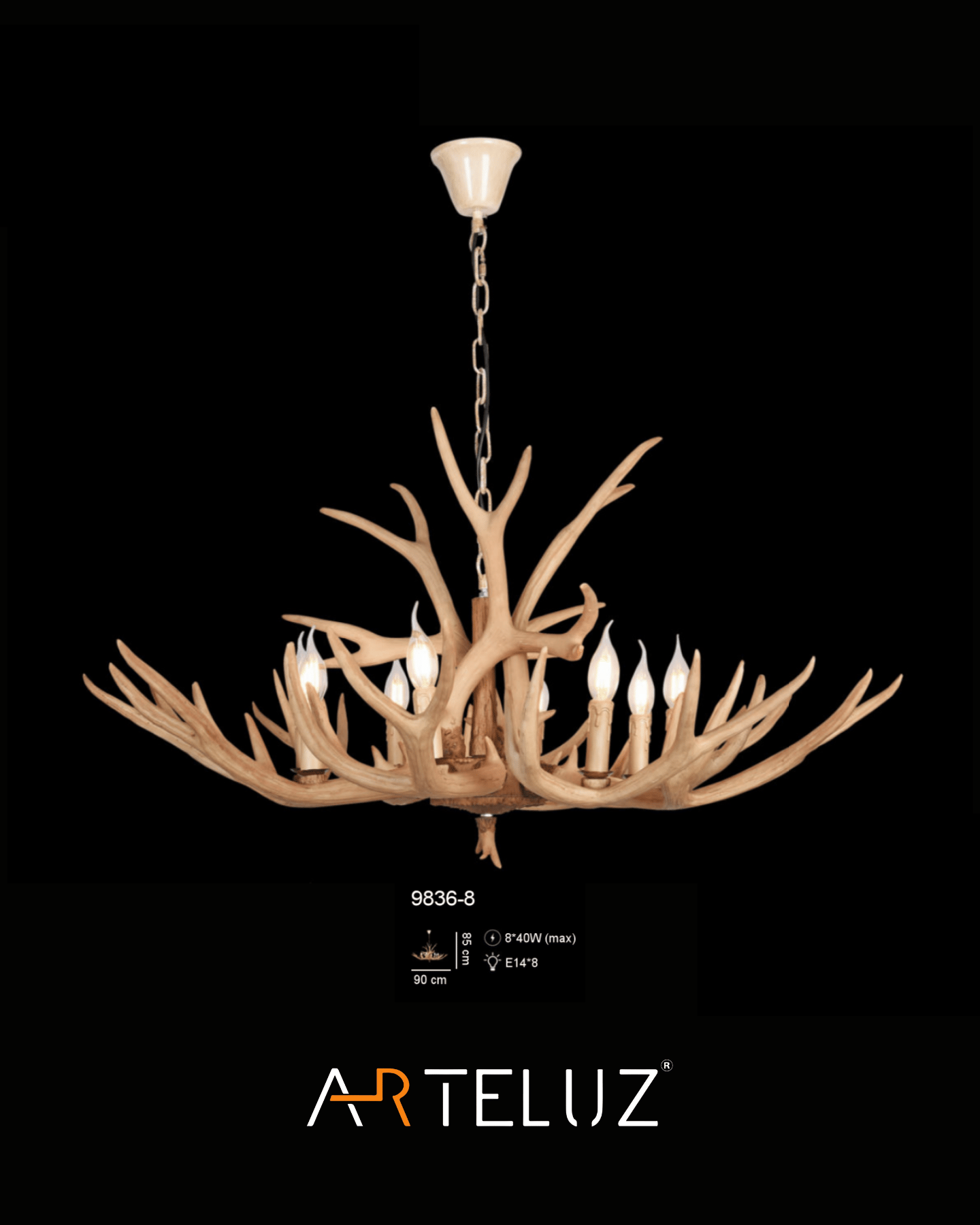 GEYİK BOYNUZ MODEL 8'Lİ SARKIT AVİZE (100 CM)